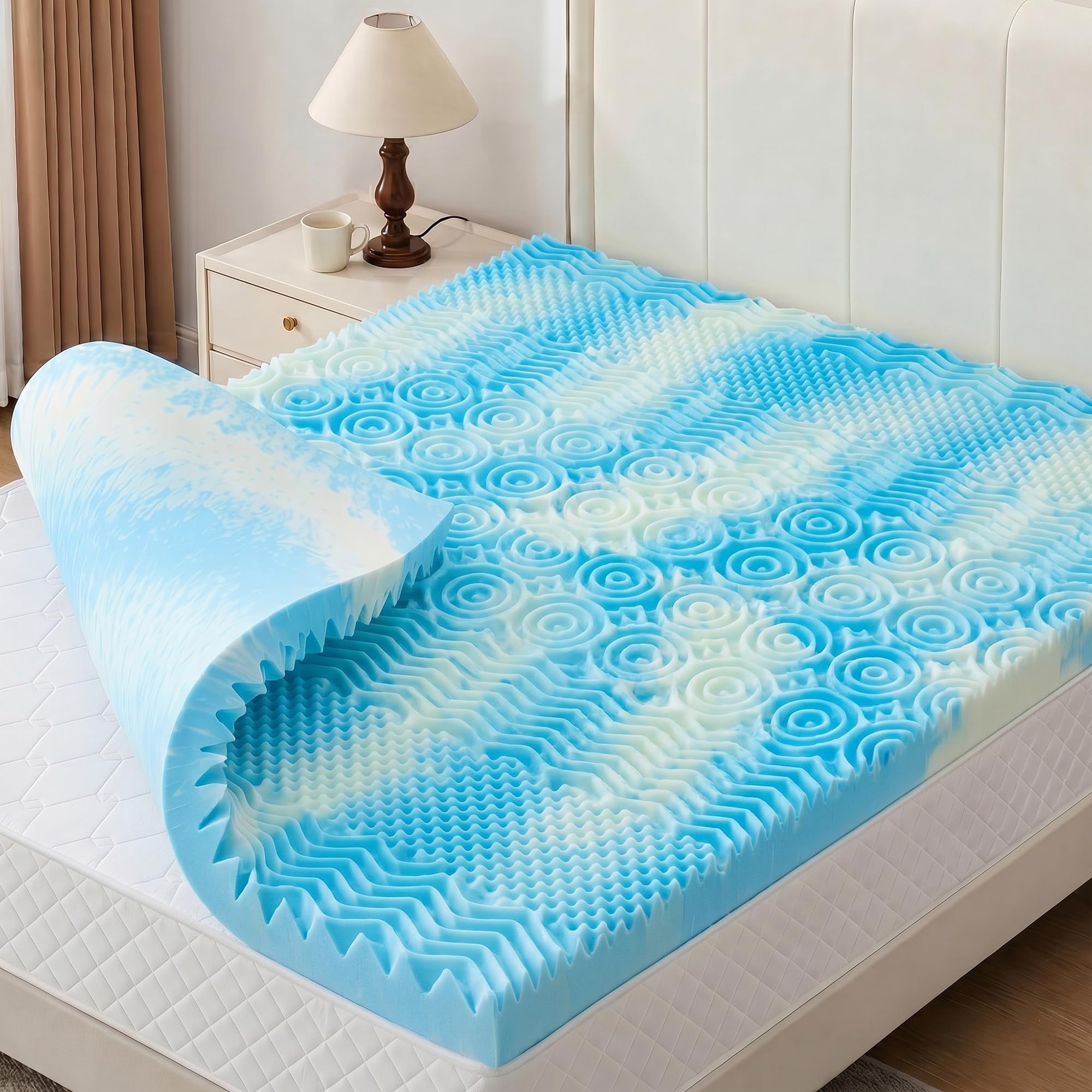 Photo 1 of BDEUS Mattress Topper Memory Foam Mattress Topper 2 Inch Queen Soft Mattress Pad for Pressure Relief, 7-Zone Design, CertiPUR-US Certified