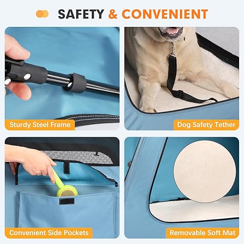 Miniatura 6 de Snagle Paw Jaula portátil para perros para viajes en automóvil, jaula de viaje plegable para perros grandes con marco de metal y ventanas de malla