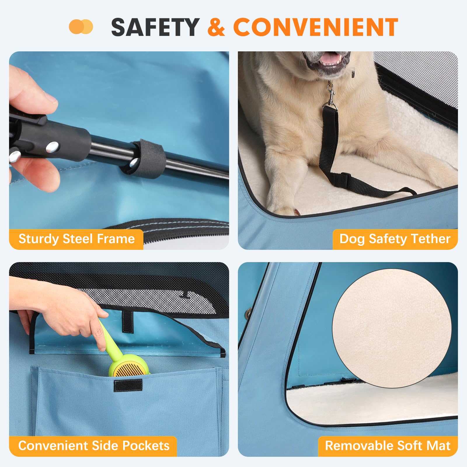 Snagle Paw Jaula portátil para perros para viajes en coche, plegable, grande, con marco de metal y ventanas de malla de 3 puertas, se asegura en el maletero/asiento trasero, transportador de perrera