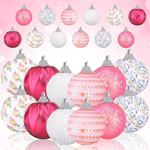 Miniatura 1 de Riceshoot 12 adornos de primavera para colgar en primavera, decoración de bolas blancas y rosas, decoración de árbol, adornos de bola de primavera