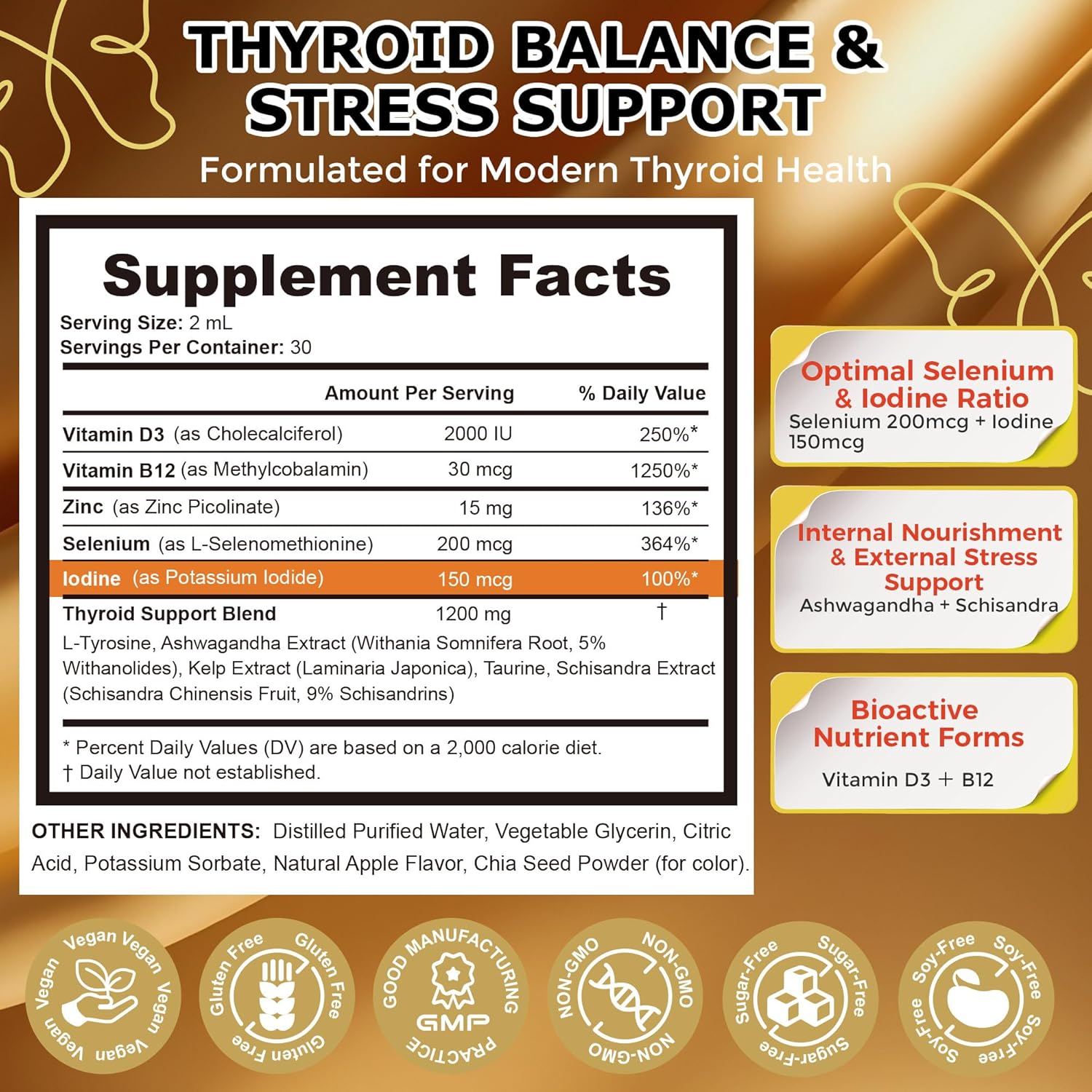 Q'ankyaq Thyroid Supplement Liquid Drops, Thyroid Drops for Women, with Selenium Zinc Iodine L-Tyrosine Ashwagandha, Thyroid Balance, Metabolism, Immune & Energy Support, 60ML - Image 2