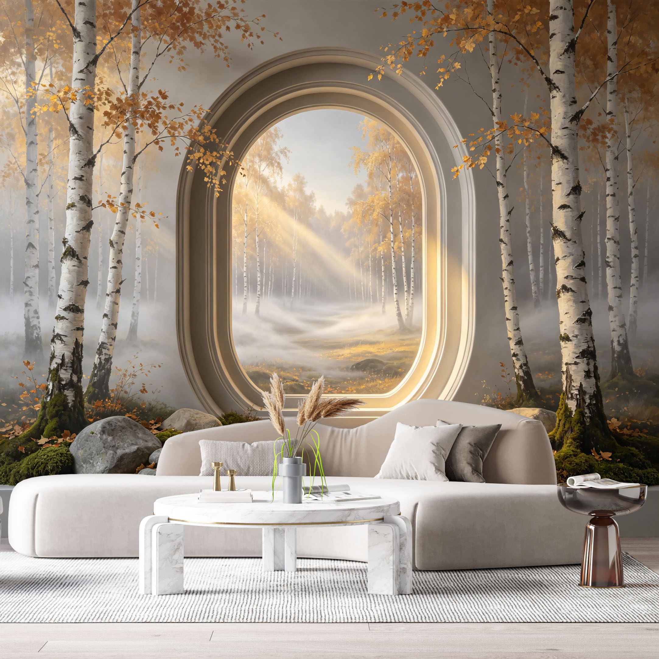 Custom Size Wall Murals Birch Forest Landscape Fall Sunbeams 3D Trompe L'Oeil SelfAdhesiveWall Fabric Removable Wallpaper Wall Decor for Living Room Bedroom Bathroom