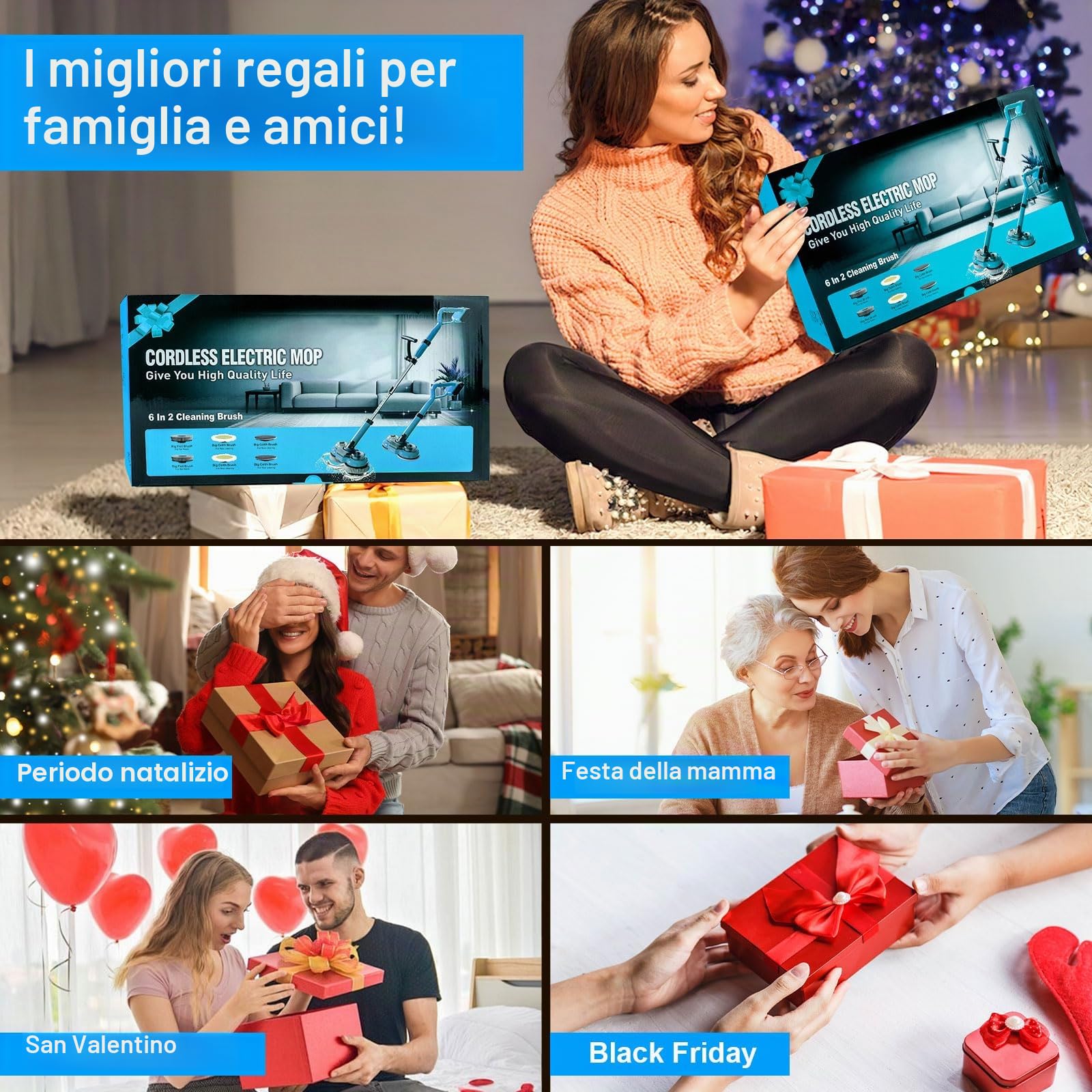 Mocio Elettrico Senza Fili con 2 batterie da 2000 mAh, Lavapavimenti Elettrico con Faro LED, 300 ML Serbatoio, lavapavimenti Mocio Lavapavimenti per Pavimenti in Legno Duro, Piastrelle e Laminato
