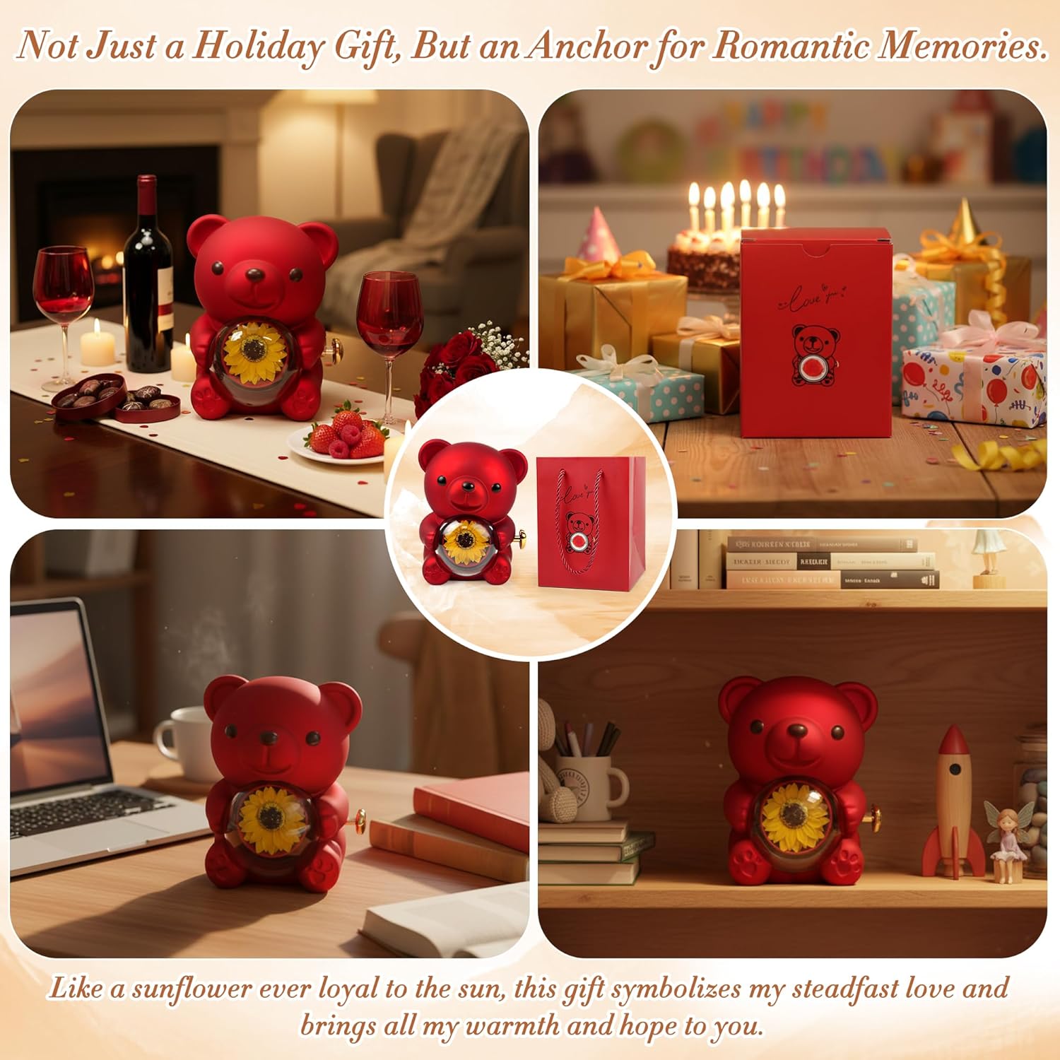 Sunflower Necklaces for Women Mothers Day Teddy Bear Gifts with Preserved Sunflower, Cute Sunflower Gift Box Anniversary Birthday Jewelry for Wife Girlfriend Daughter San Valentin Regalos - Image 6