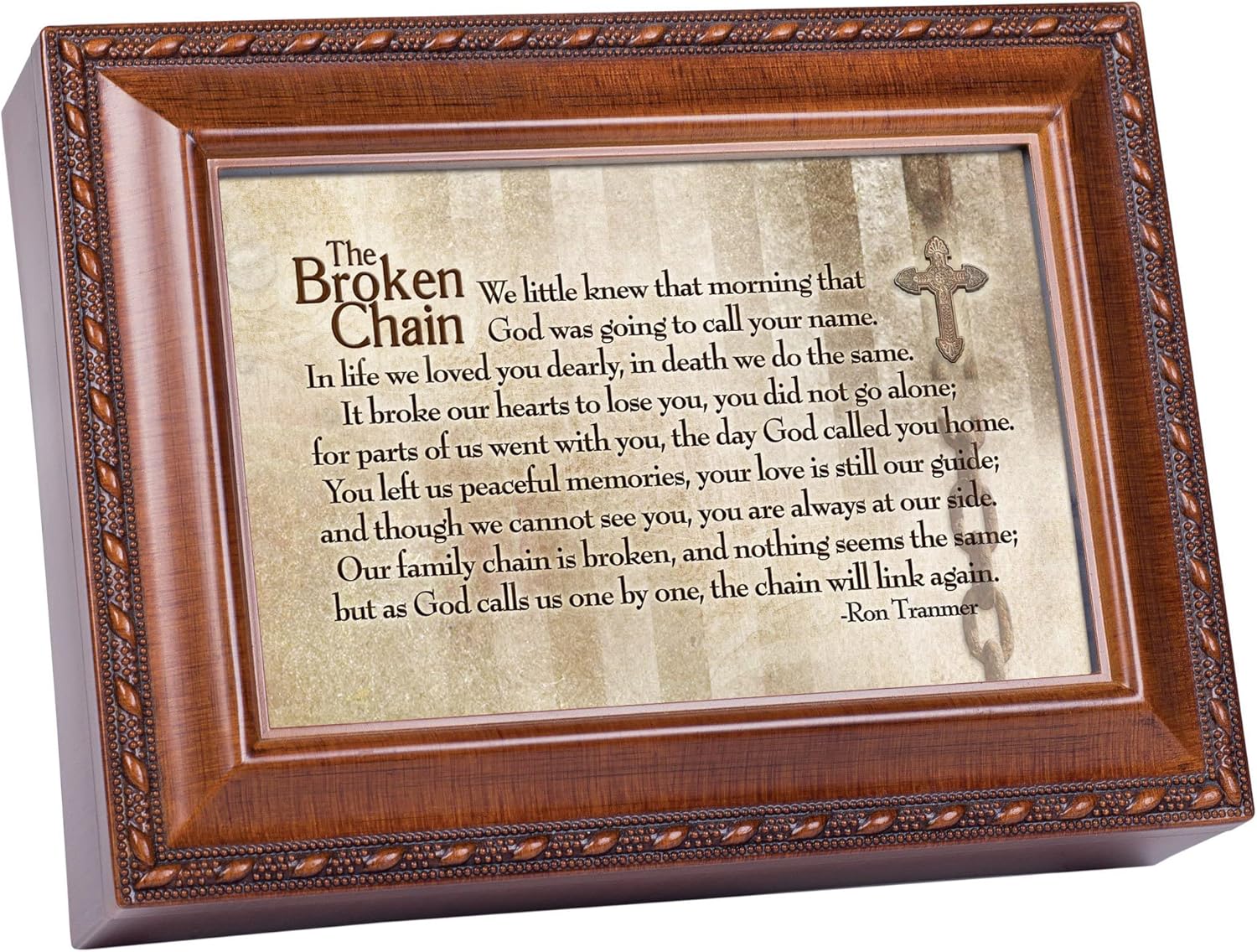 Cottage Garden Broken Chain Will Link Again Woodgrain Rope Trim Music Box Plays How Great Thou Art