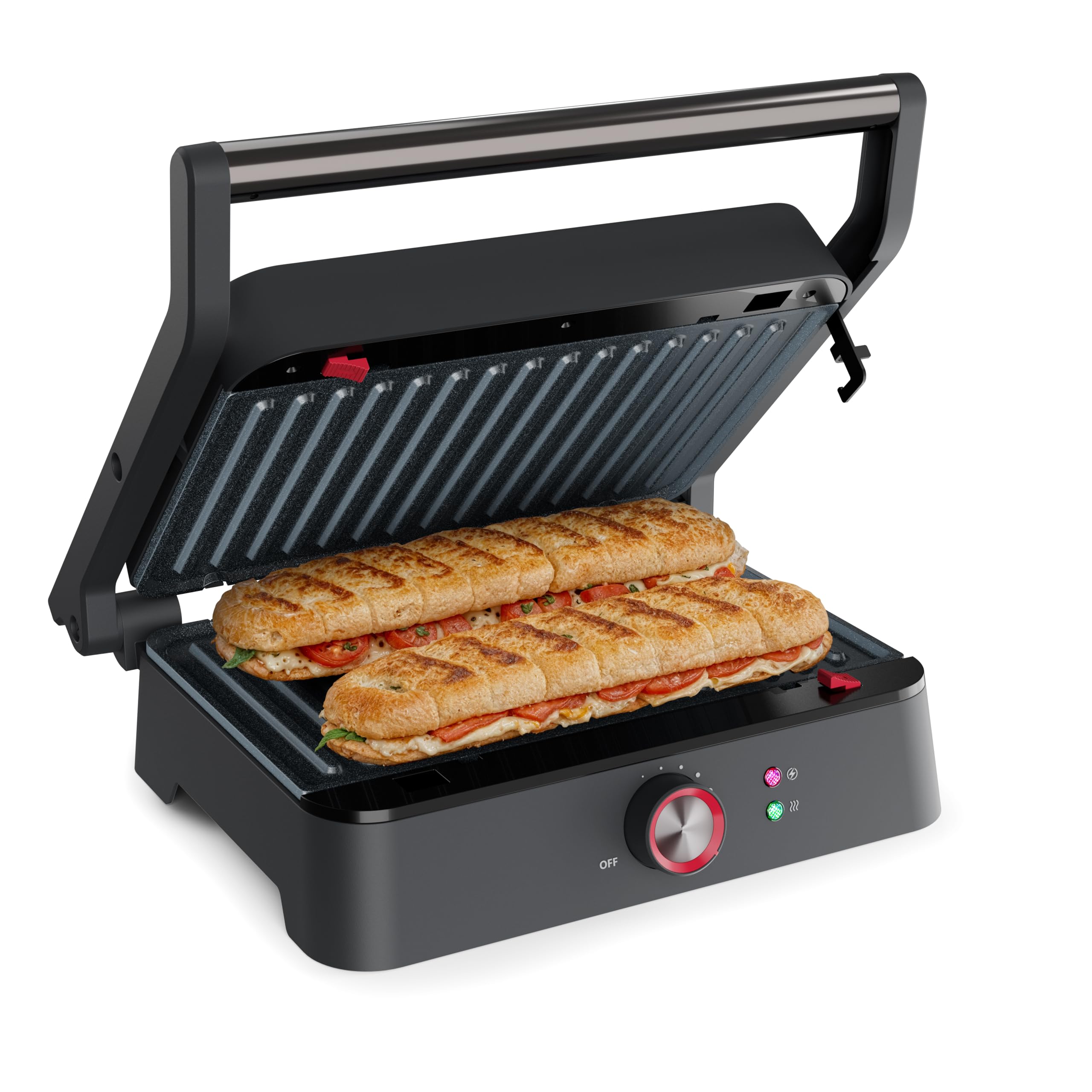 Princess 117502 grill kontaktowy, otwór 180°, wyjmowane płytki, regulowany termostat, bez PFAS, system zbierania tłuszczu, obudowa ze stali nierdzewnej, 1500 W, powierzchnia grillowania 27,5 x 18 cm