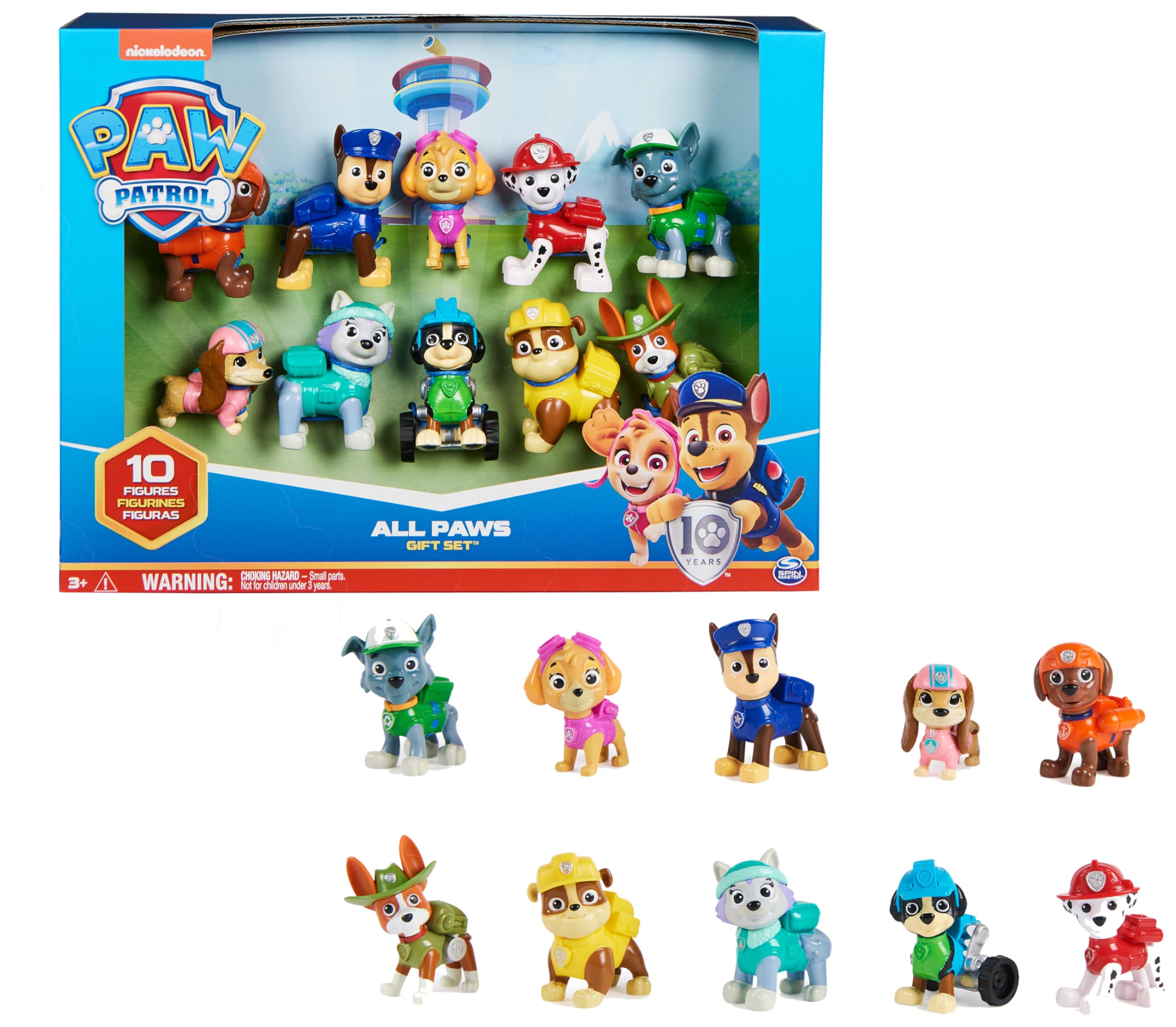 Paw Patrol - Pat Patrouille - Figurines 10e Anniversaire - 10 Figurines Articulées Chase, Marcus, Ruben, Stella, Zuma Et Bien d'autres - Pat Patrouille Jouet - Cadeau Enfant - Jouet Enfant 3 Ans et +