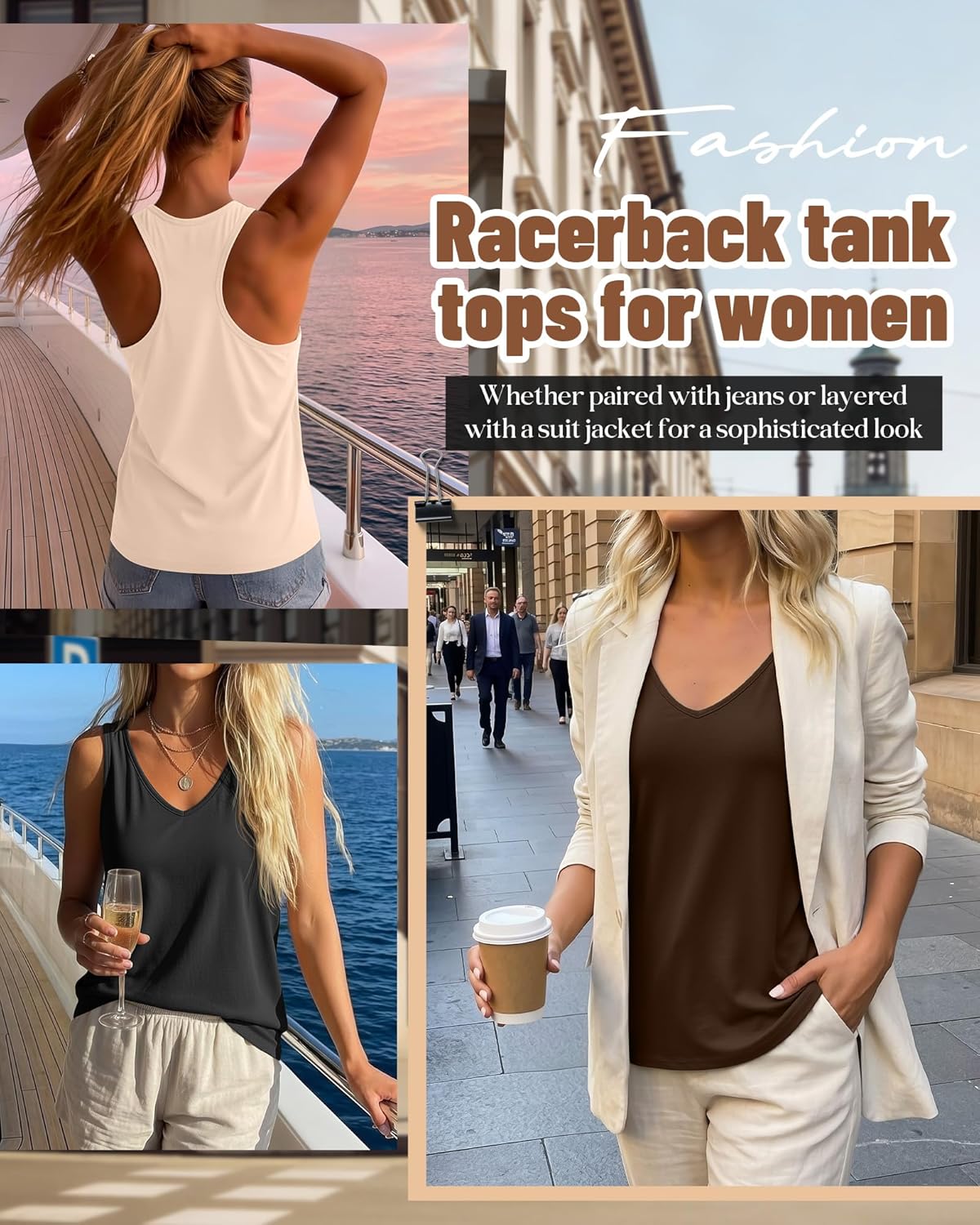 Huukeay 3 Pack Women's Tank Tops Racerback Summer V Neck Tops Casual Sleeveless Tee Loose Fit Workout Yoga Athletic Shirts