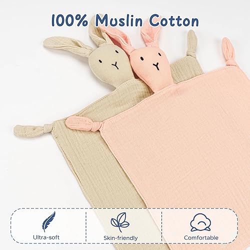 Miniatura 8 de ZIGJOY Manta de seguridad para bebé, muselina para niños y niñas, unisex, de algodón orgánico, suave, regalo para bebés recién nacidos, conejito azul