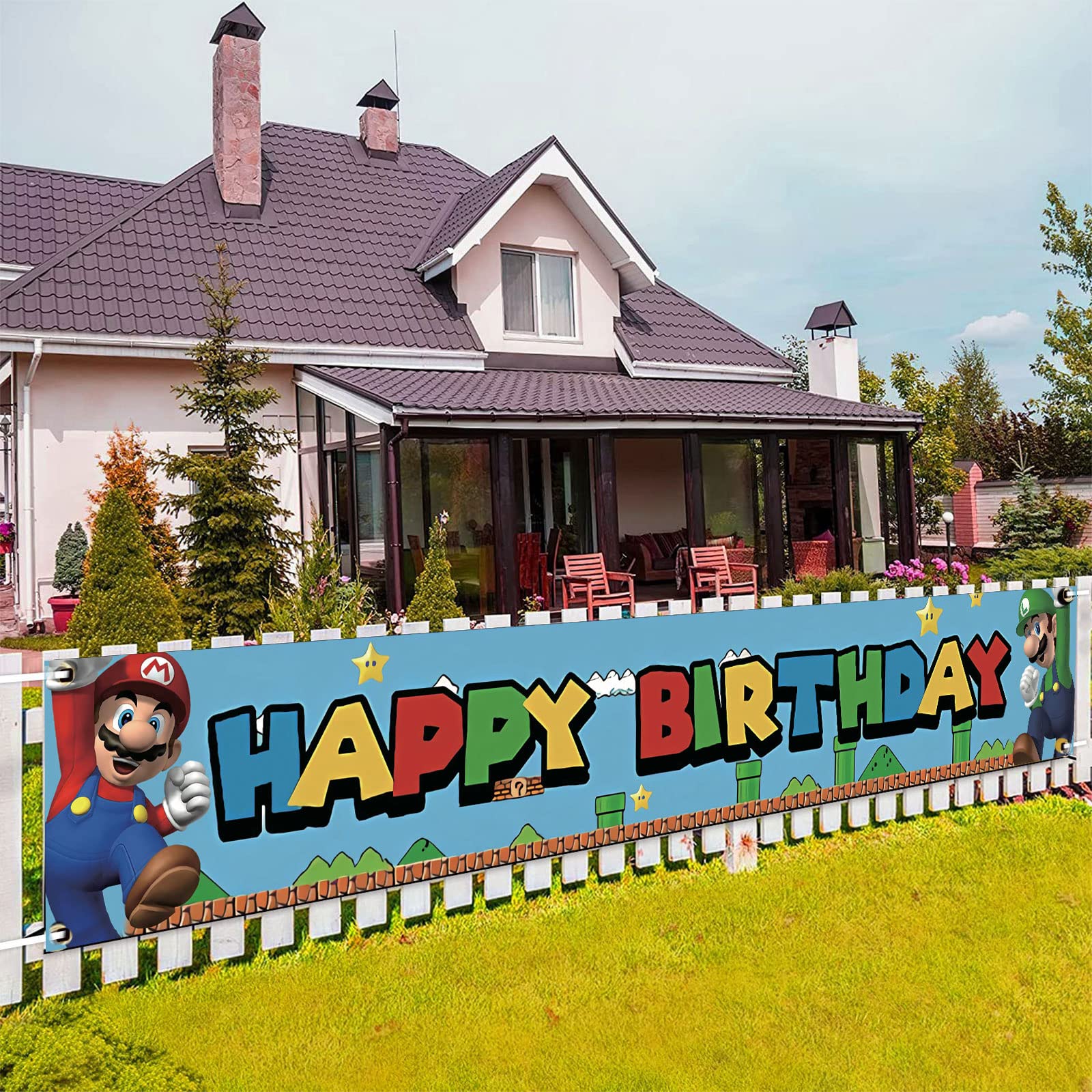 Mario Happy Birthday Banner Mario Backdrop Mario Birthday Yard Sign Mario Porch Sign Mario Party Supplies for Mario Party Decorations