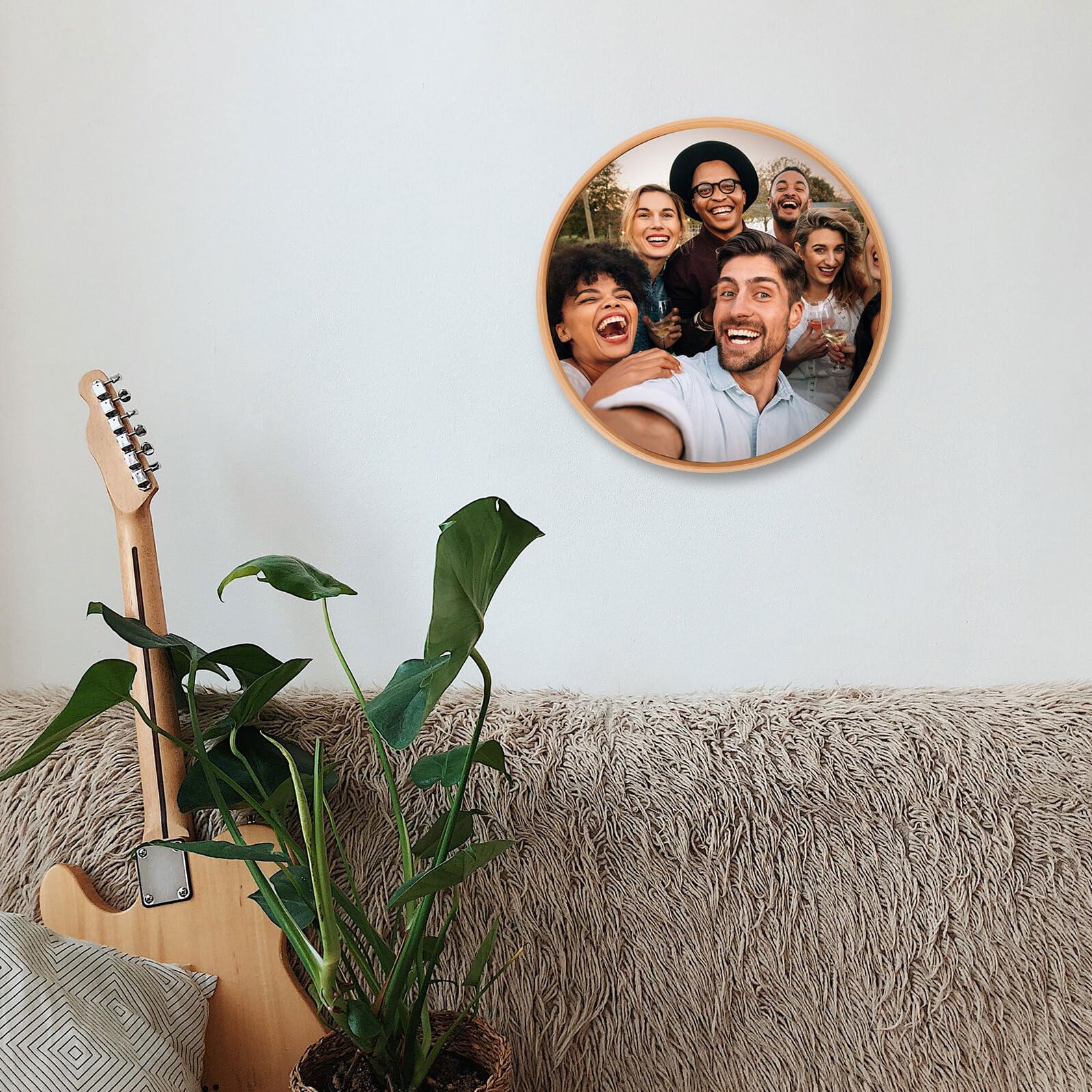 LIFKOME Marco de Fotos Redondo de Bambú Natural 35 CM Respaldo Marco de Exhibición de Madera Resistente para Decoración de Pared y Escritorio Portafotos Creativo para Hogar