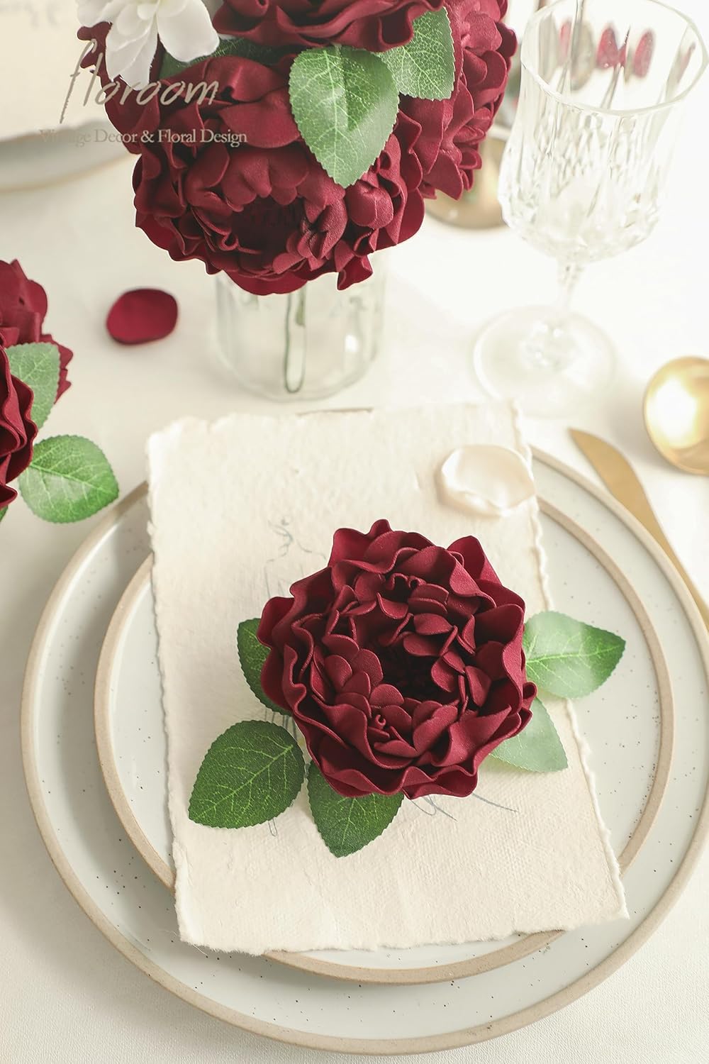 Floroom Artificial Flowers 16pcs 4" Burgundy Blooming Peonies Real Looking Foam Fake Peony with Stems for DIY Wedding Bouquets Dark Red Bridal Shower Centerpieces Floral Arrangements Tables Decoration - Image 5