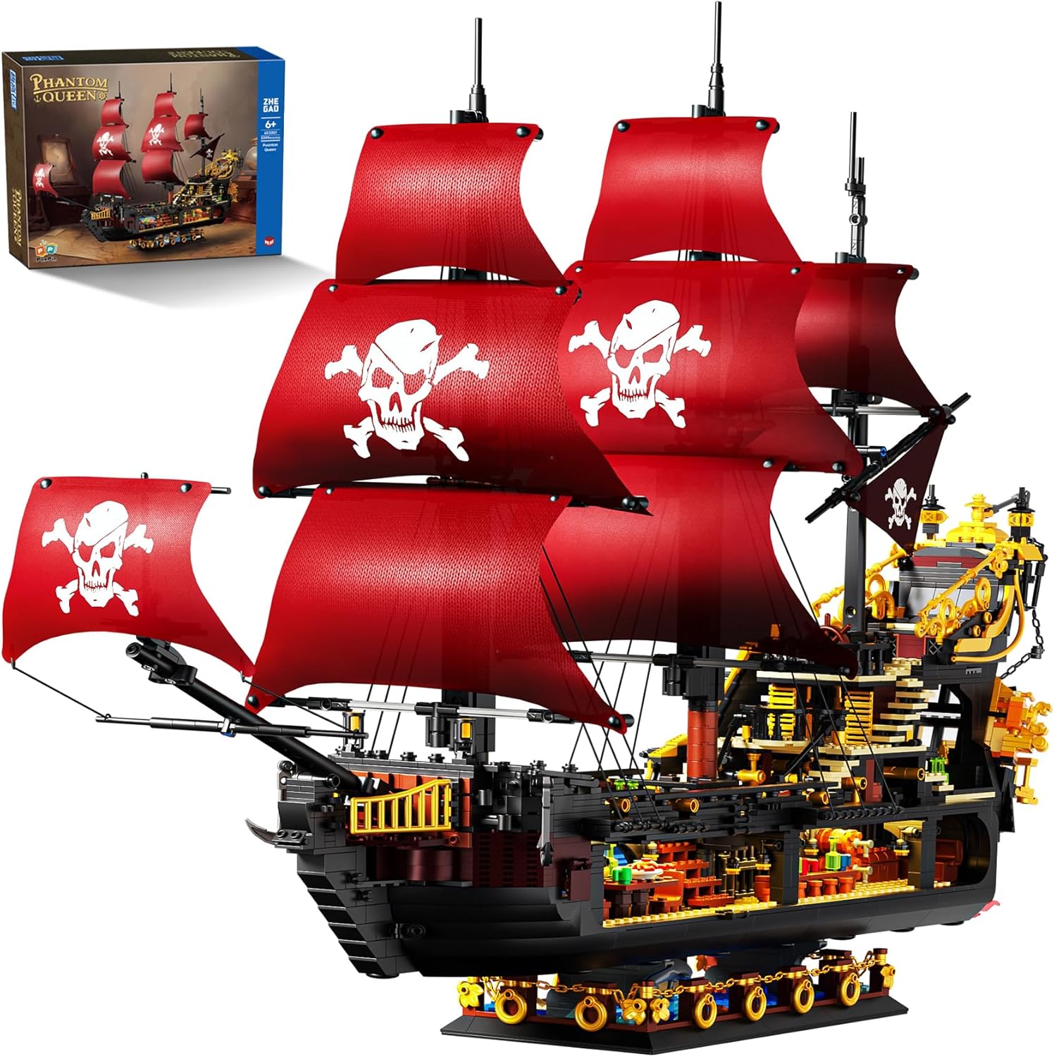 Adult Pirate Ship Building Kit, Queen Anne's Revenge Pirate Ship Mini Building Block Sets for Adults, Construction Toys Gift for Teens & Men, Not Compatible with Lego Pirate Ship, 3399 PCS