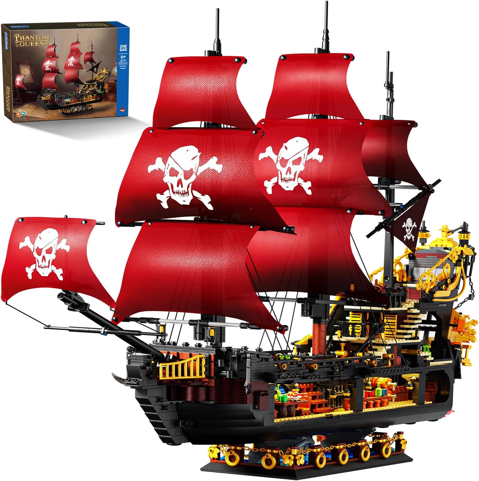 Adult Pirate Ship Building Kit, Queen Anne's Revenge Pirate Ship Mini Building Block Sets for Adults, Construction Toys Gift for Teens & Men, Not Compatible with Lego Pirate Ship, 3399 PCS