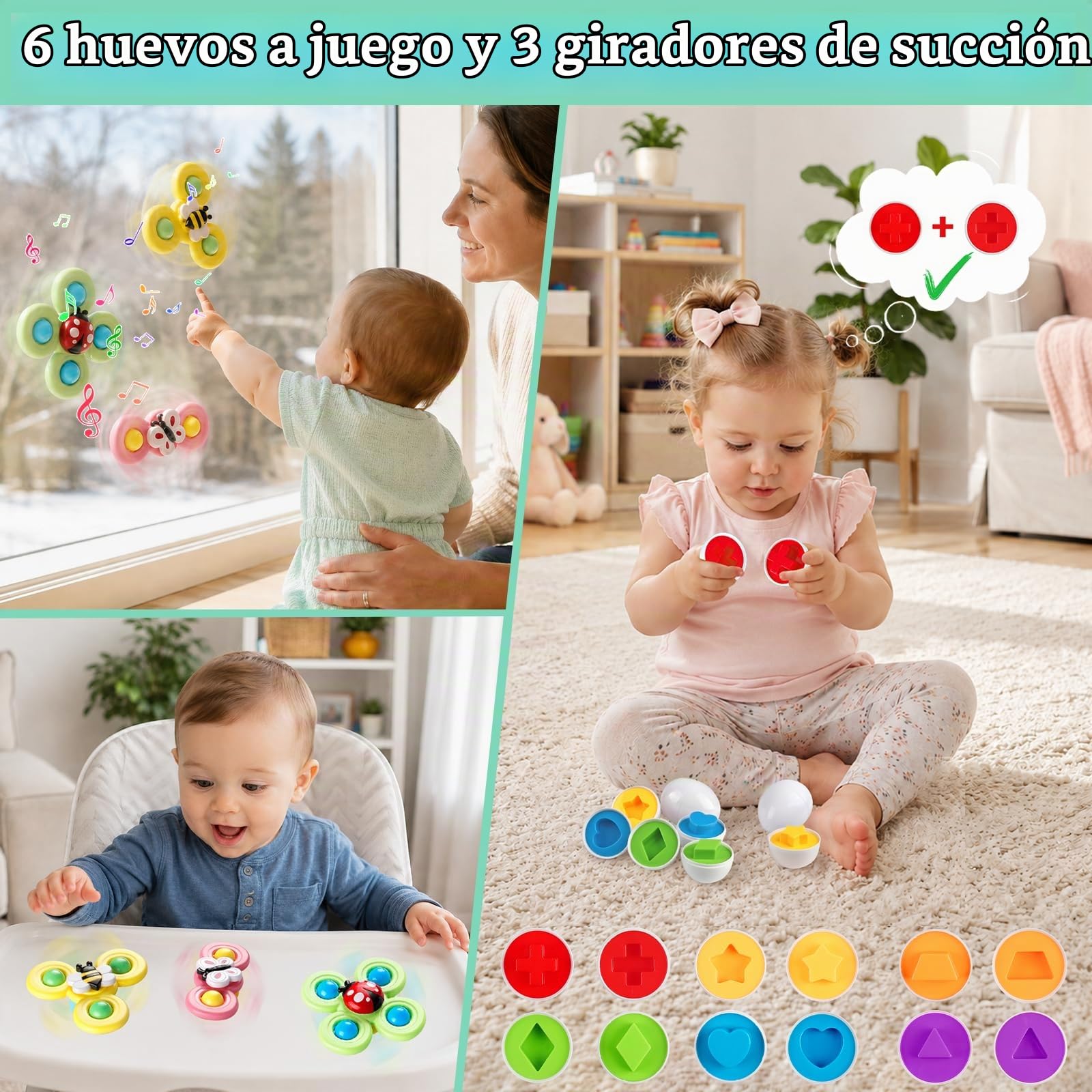 Weilim Juguetes Bebé 18 Meses, Montessori 6 en 1 Sensorial Mordedor