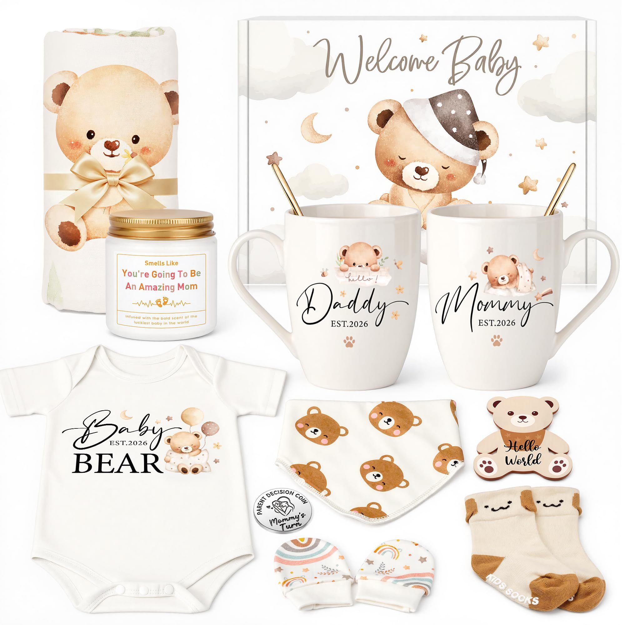 Regalos para nuevos padres para parejas, regalos para mamá y papá, regalo para nuevos padres, regalo de revelación de género para mamá y papá para ser embarazada, paquete de cuidado lindo para baby