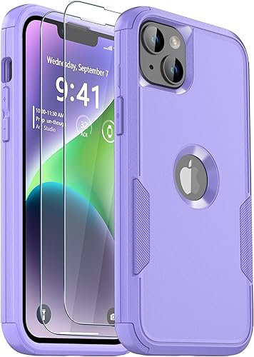 Funda de teléfono para iPhone 13 y iPhone 14, antideslizante, a prueba de golpes, funda militar a prueba de caídas de 10 pies con 2 protectores de