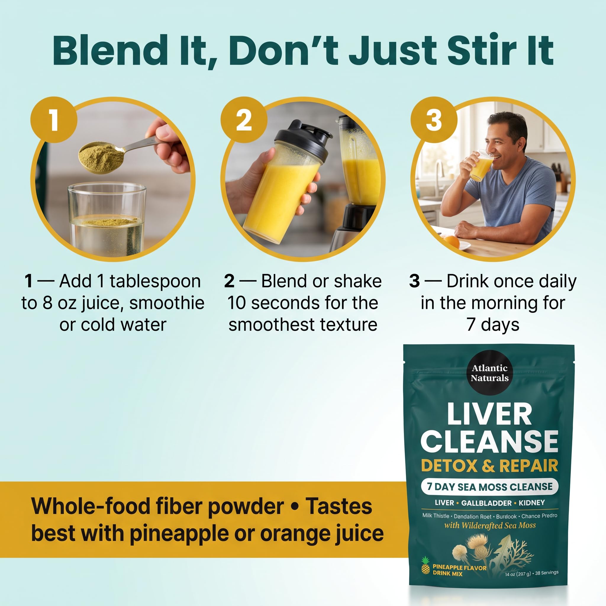 Liver Cleanse Detox & Repair Powder – 7 Day Sea Moss Cleanse Drink Mix for Liver Detox, Kidney Cleanse & Gallbladder – Milk Thistle, Dandelion, Chanca Piedra – Pineapple, 28 Servings — Amazon image 5