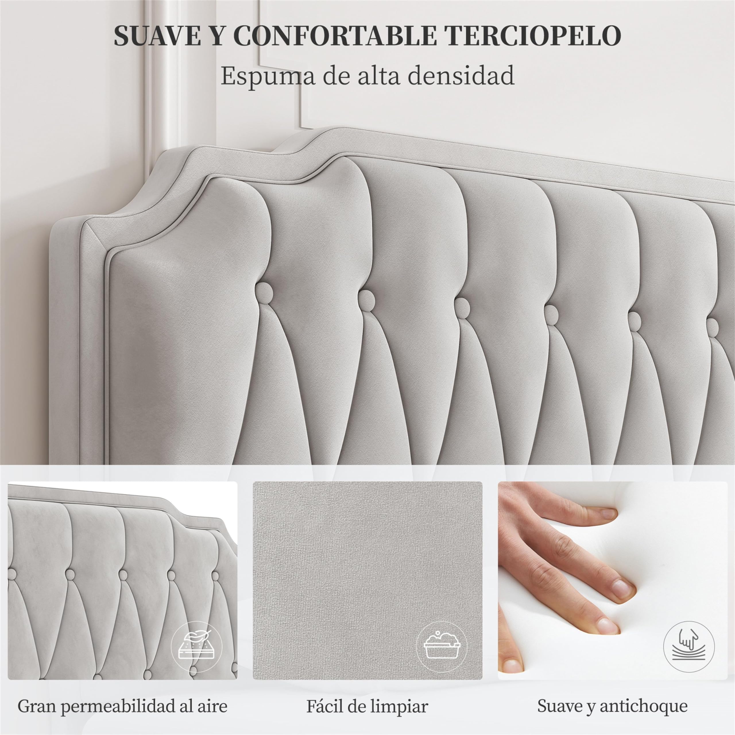 Yaheetech Letto con Testiera Imbottita 160 x 200 cm Altezza Regolabile Rete a Doghe in Legno e Metallo Beige
