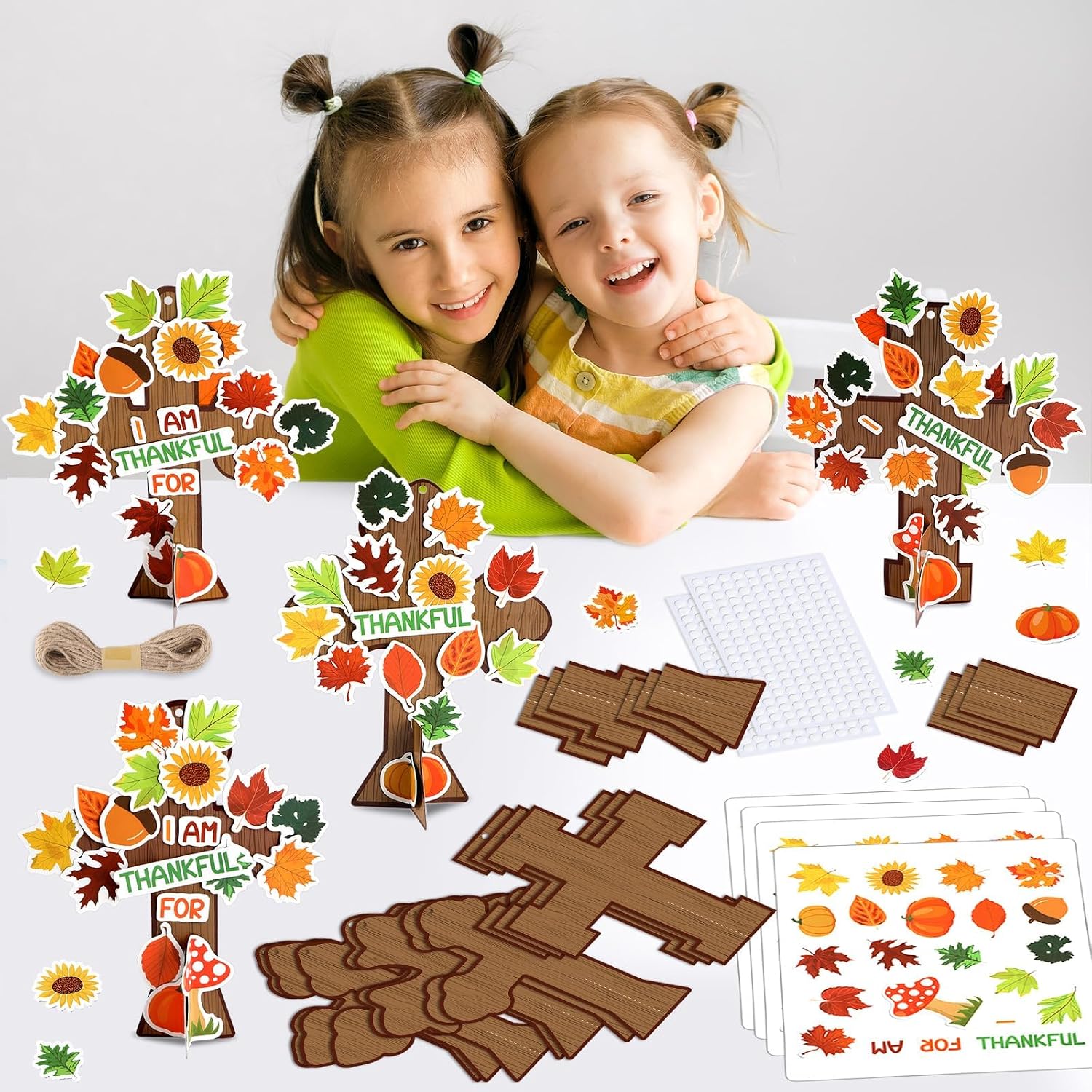 30 Sets Thanksgiving Christian Craft Kit DIY Fall Religious Cross Hanging Ornament Make Your Own Thankful Cross Crafts for Fall Church Autumn Sunday School VBS Class Art Project Home Party Activities