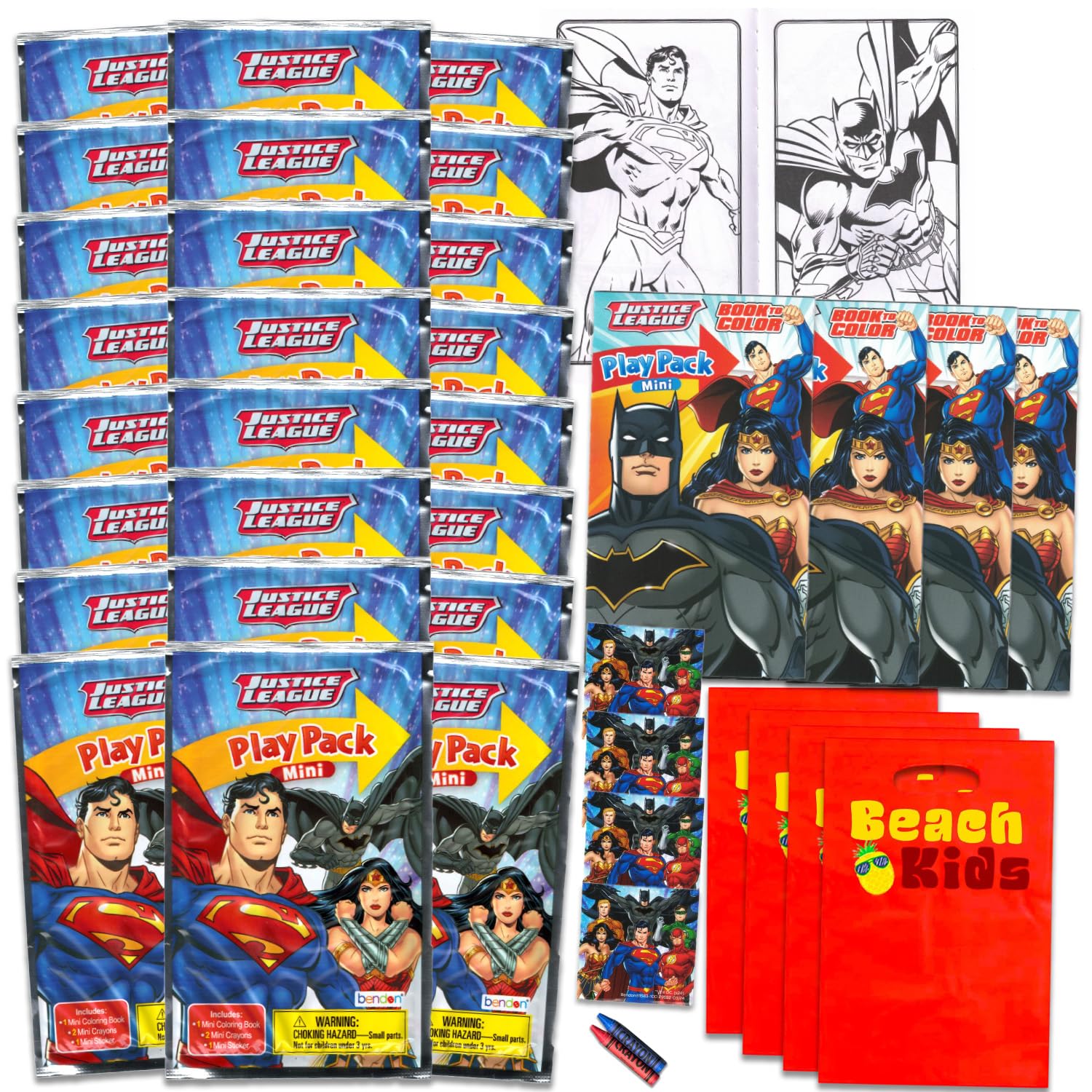 DC Comics Justice League Mini Party Favors Set - Bundle with 24 Superman, Batman and Wonder Woman Play Packs with Coloring Pages and More | Justice League Party Supplies