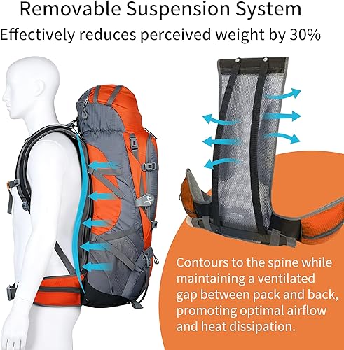 Miniatura 4 de Mochila de senderismo de 80L  Bolsa de senderismo ligera impermeable con correas de cojín de aire, mochila duradera de gran capacidad para