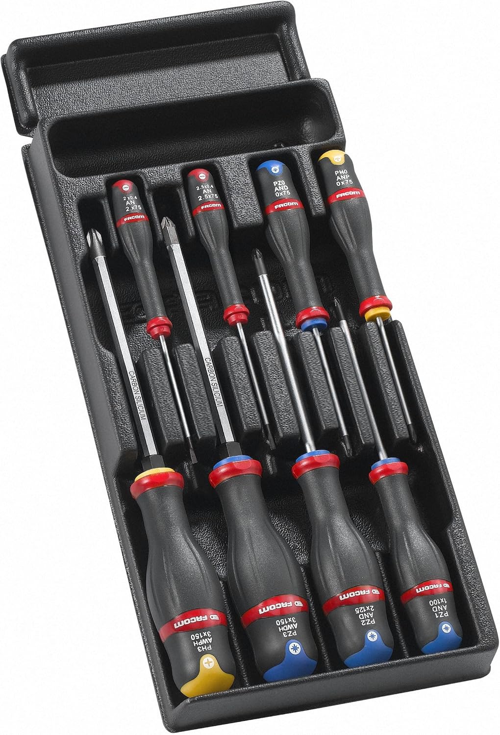 FACOM - Protwist 8-piece screwdriver module - MOD.AT1 - Suitable for trolleys - Ergonomic two-tone handle - Comfortable to use - Complete set - Workshop hand tools, Black