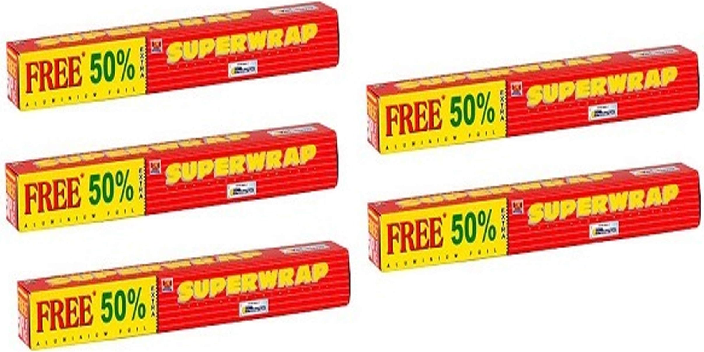 Superwrap Aluminium Foil For Wrapping, Freezing, Storing, Packaging Food (11 Microns) - 30gm (20 + 10g) Pack Of 5 (4 Meters Per Pack)