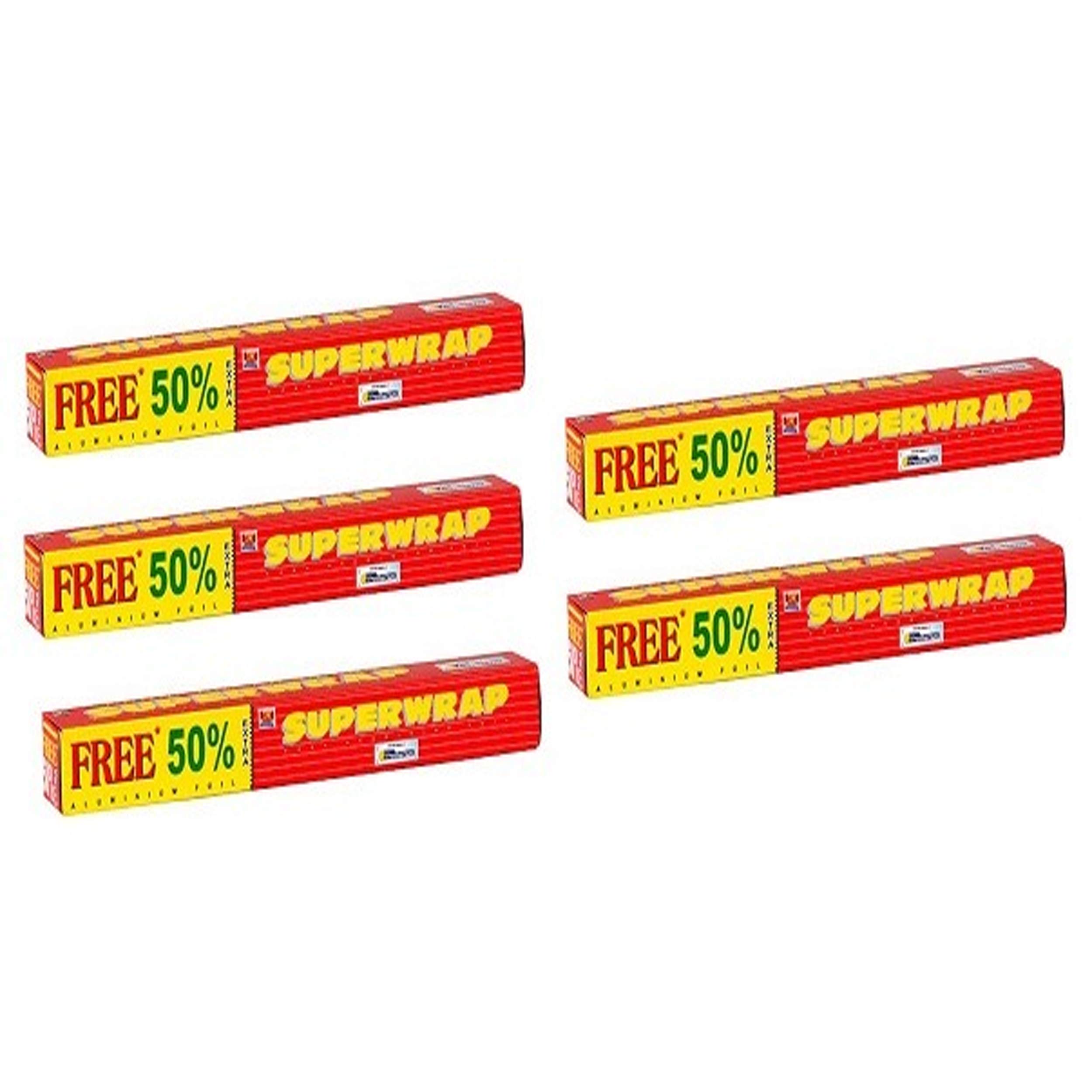 Superwrap Aluminium Foil For Wrapping, Freezing, Storing, Packaging Food (11 Microns) - 30gm (20 + 10g) Pack Of 5 (4 Meters Per Pack)