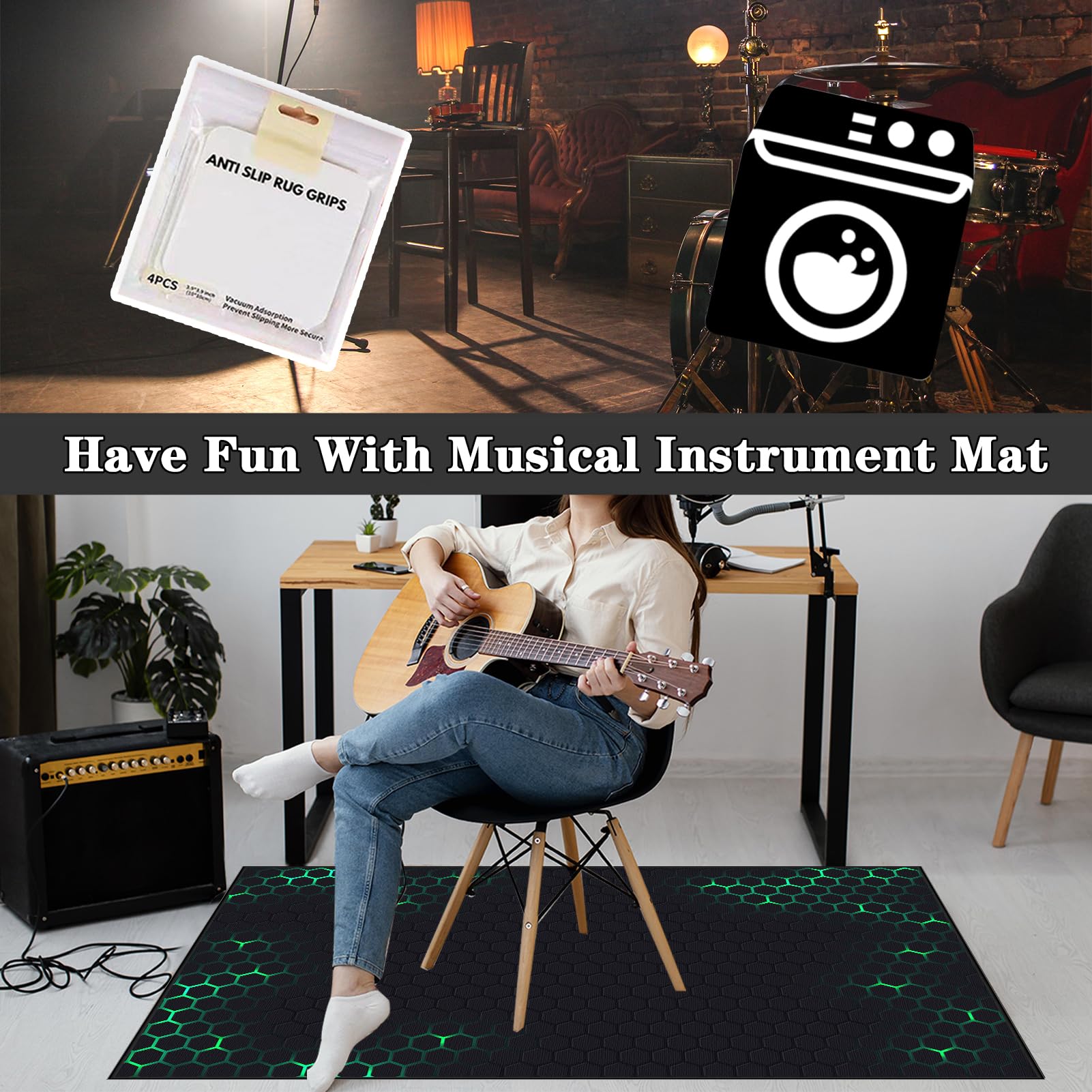 Tappeto per Batteria Insonorizzato | Tappeto Professionale per Batteria e Strumenti a Percussione Elettronici per Grancassa Rullante e Altri Strumenti | Tappeto per Batteria Acustica 200 x 180 cm