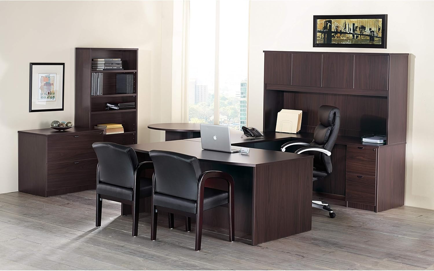 Lorell Prominence 2.0 Espresso Laminate Double-Pedestal Desk