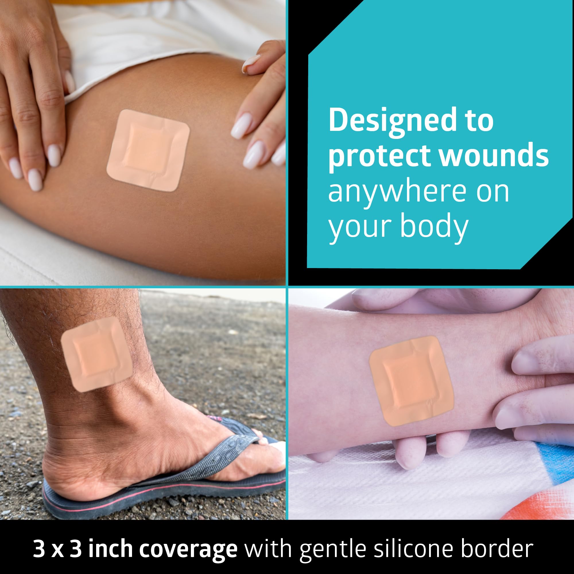 Medline Optifoam Gentle EX - Confezione da 10 compresse adesive in schiuma con bordo, quadrato, 7,6 x 7,6 cm