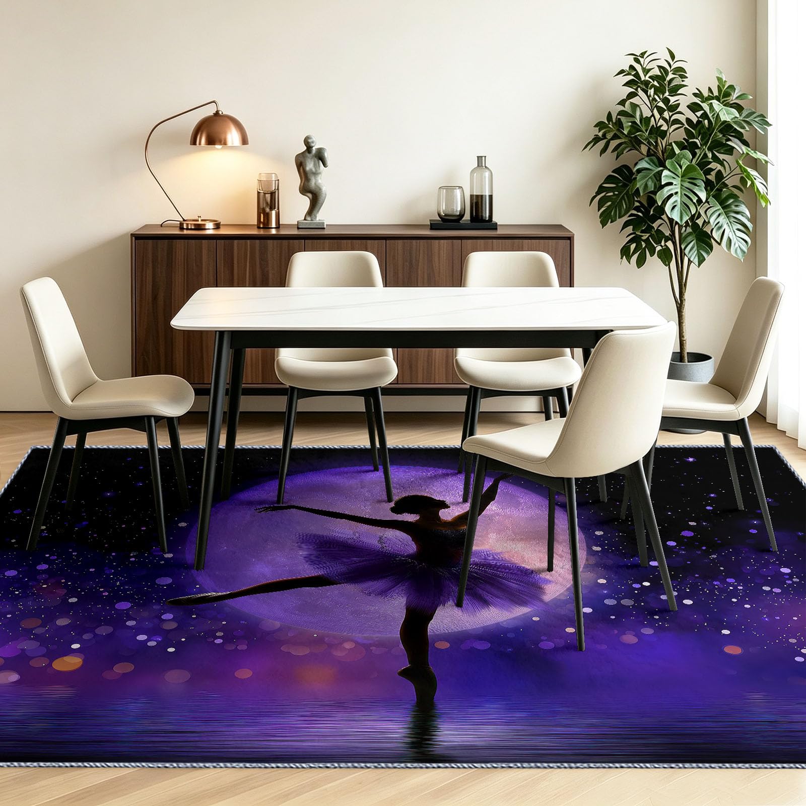 Dywany do sypialni, salonu, 120 x 180 cm, sylwetka baletnicy, super miękki dywan z krótkim włosiem, gwiaździste niebo, marzycielski, nie gubi włosia, dywan do jadalni, łatwy do czyszczenia
