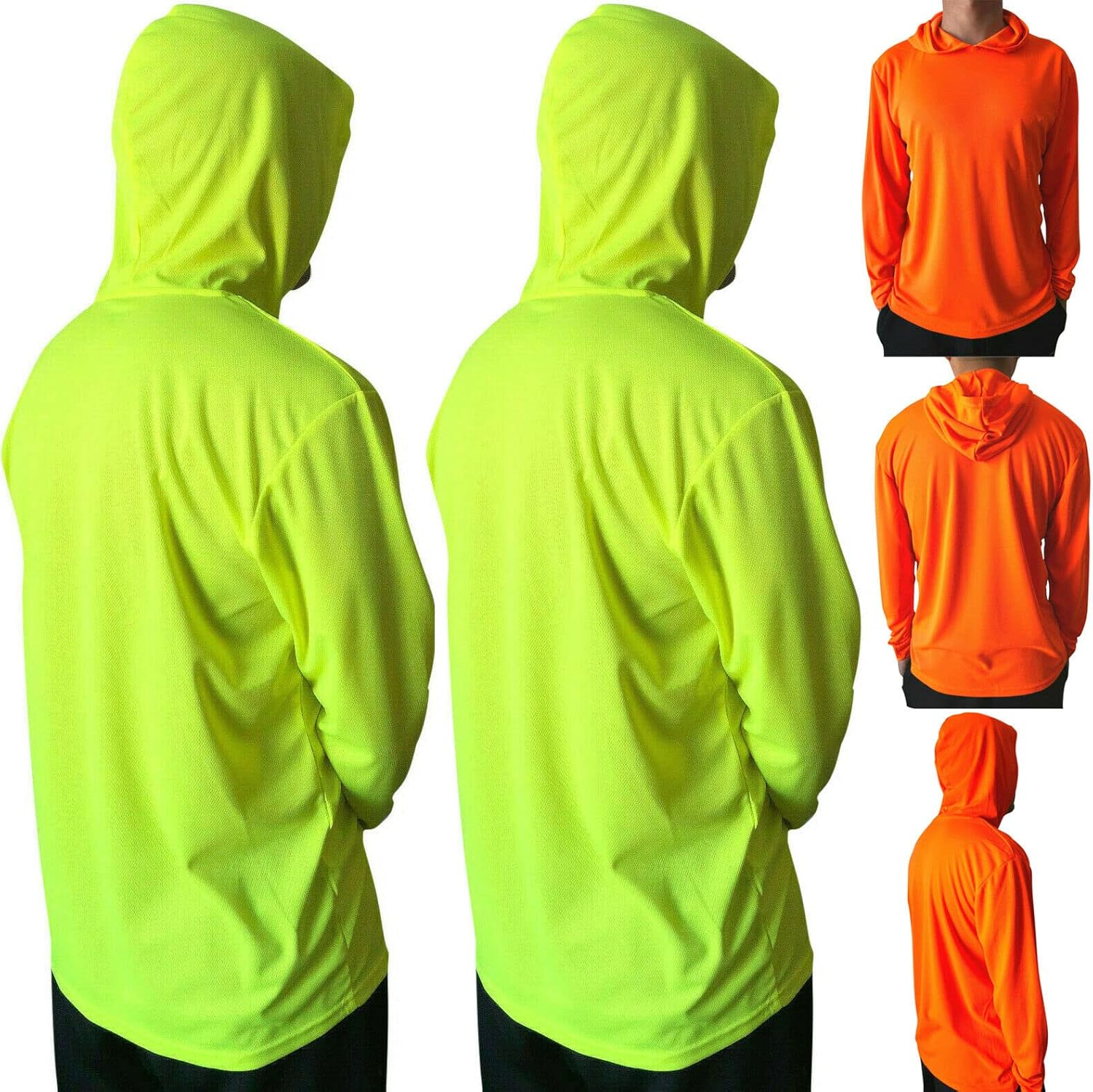 D & S Hi Vis Safety Hoodie Long Sleeve High Visibility Construction Work Shirts for Men, 2-Pack