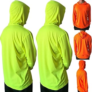 D & S Hi Vis Safety Hoodie Long Sleeve High Visibility Construction Work Shirts for Men, 2-Pack (Neon Green, Large)