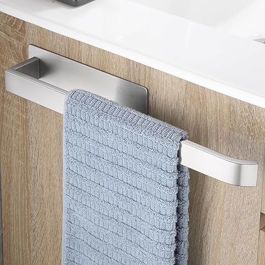 Toalleros de Baño Sin Taladro, 304 Acero Inoxidable Toallero Autoadhesivo Toallero para Pared Estable de un Elegante Cepillado Plata