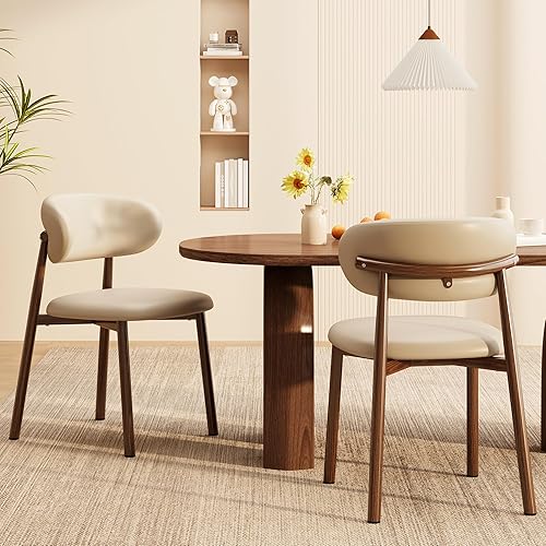 Juego de 2 sillas de comedor de cocina modernas tapizadas con patas de metal, patas de nogalcaqui