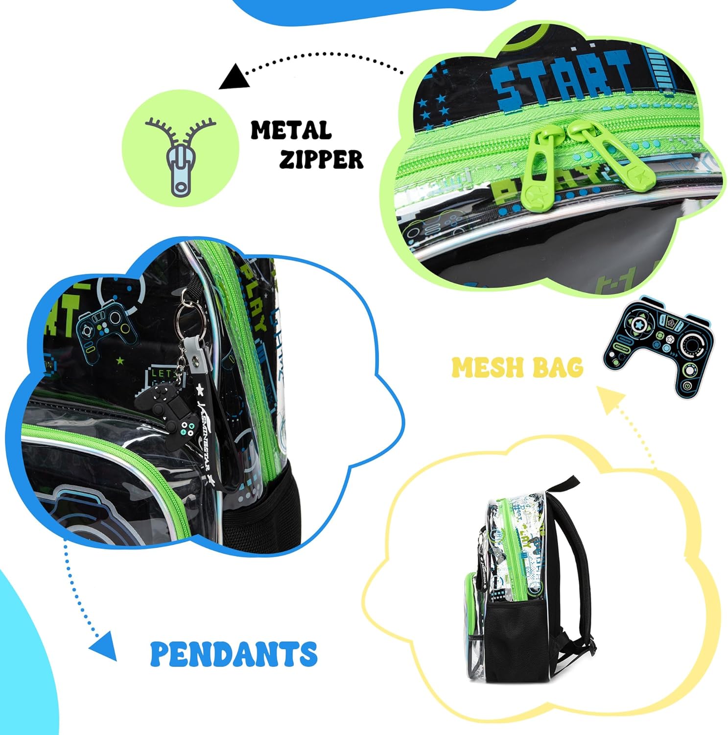 Meetbelify Clear Backpack for Boys School Backpacks for Elementary Kindergarten Student Kids 16inch Heavy Duty Transparent School Bag with Lunch Bag Pencil Case Set for Boys and Girls Ages 5-8 - Image 4