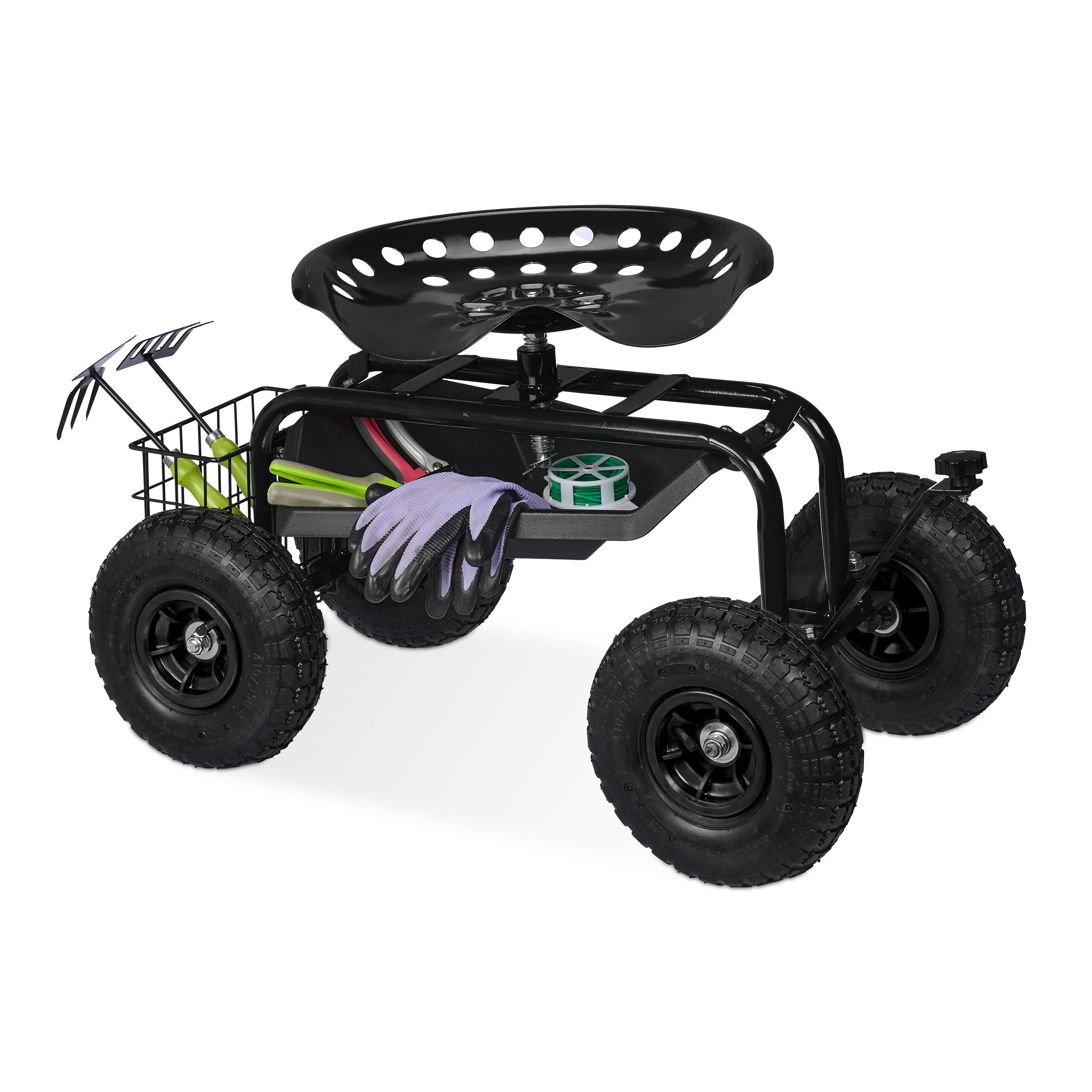 Relaxdays Siège Roulant de Jardin, réglable en Hauteur, 150 kg, Accessoire Jardinage, 4 Roues, Noir