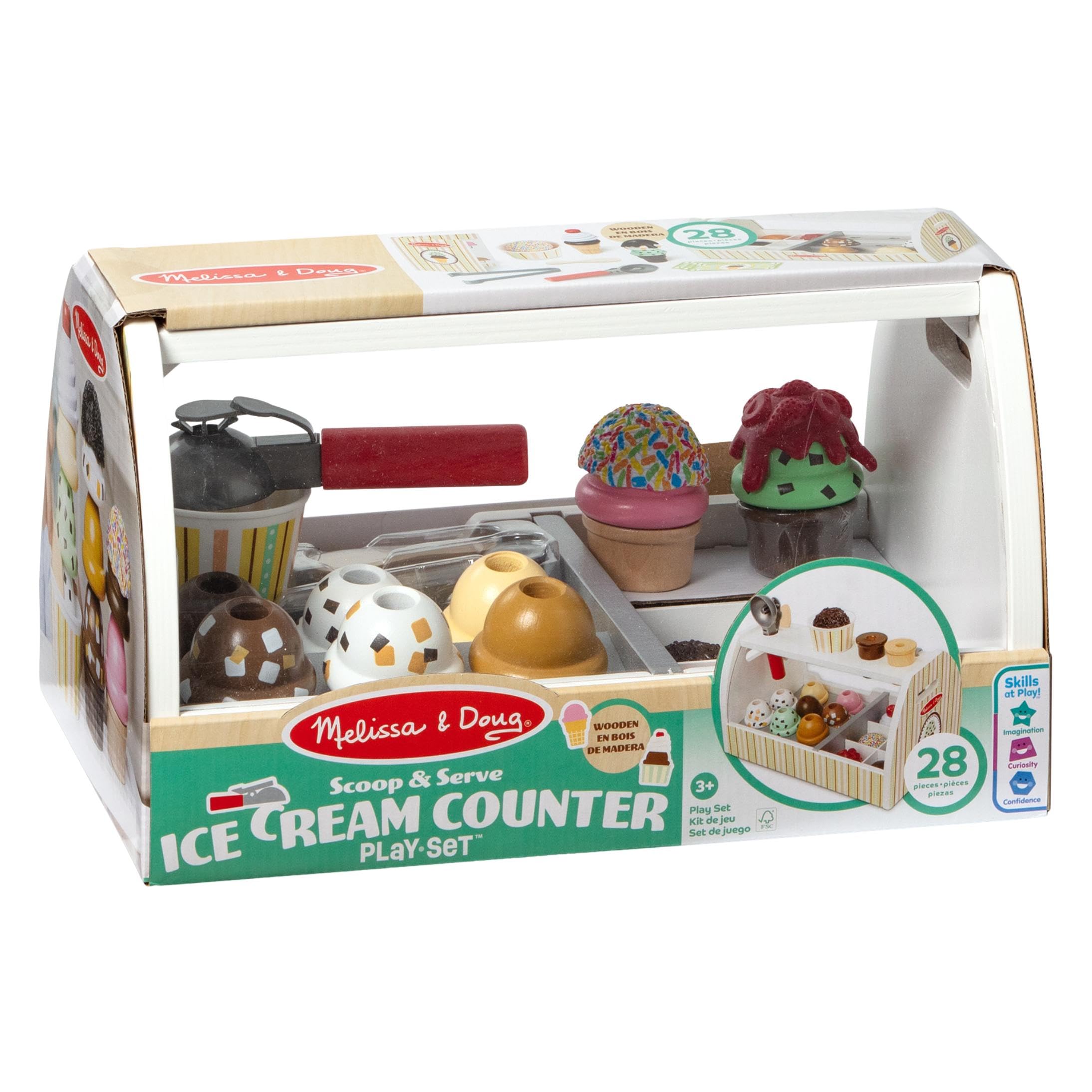 Melissa & Doug Banchetto dei Gelati - Gelateria in Legno, Giocattolo Gelato Finto, Gioco di Imitazione Montessori, Regalo per Bambini e Bambine, 3+ Anni