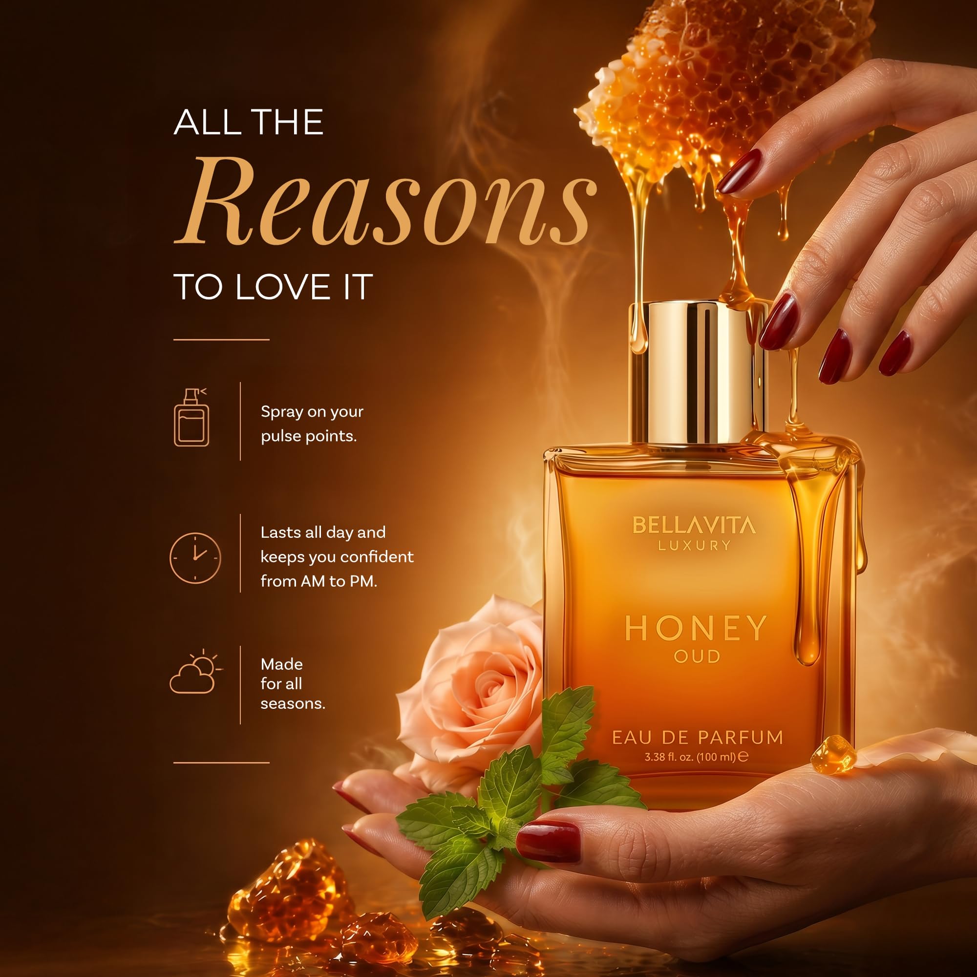 BellaVita Luxury Honey Oud Eau de Parfum 100 ml Patschuli Vanille Bergamotte blumig würzig Unisex-Duft