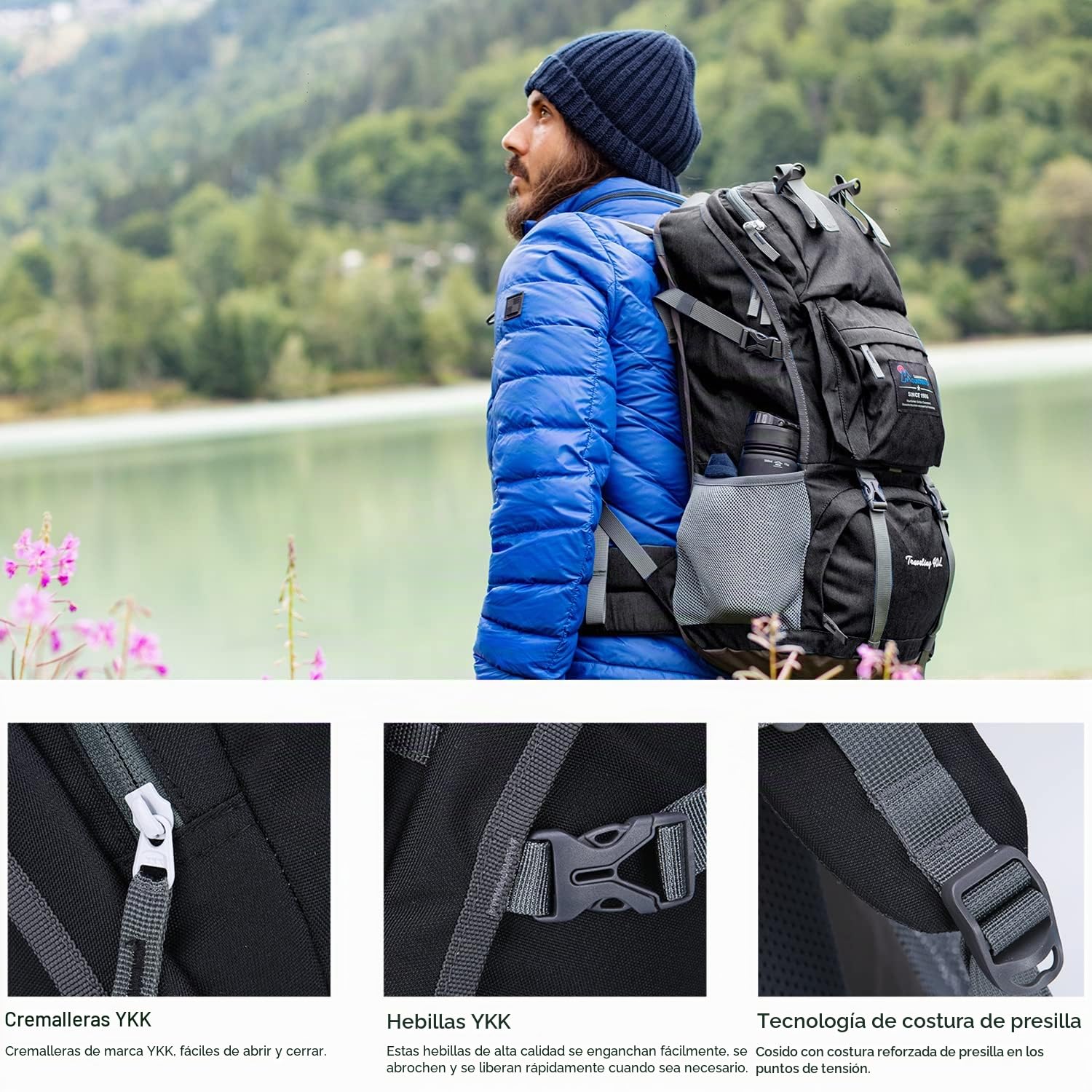 MOUNTAINTOP Mochilas Senderismo 40 litros Mujer Hombre Mochila de Trekking Mochila Montaña al Aire Libre Impermeable para Viaje Acampadas 33x22x55 cm