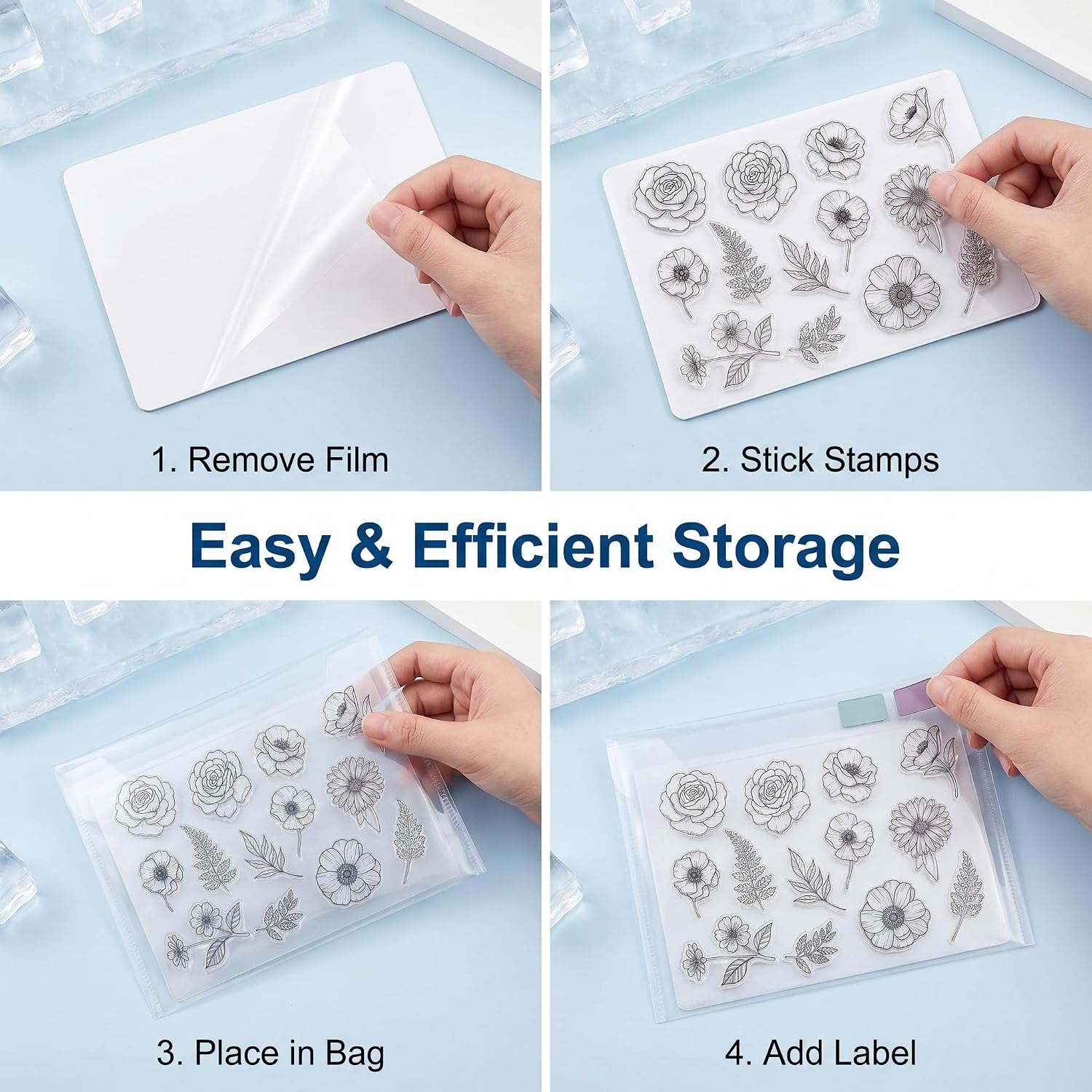 20 PCS Clear Stamps Storage Panels,Resealable Die Cut Storage Bag, White Plastic Stamps Organizer Panels, Clear Stamp Organizer Set for Die Cutting and Decorative (20PCS)