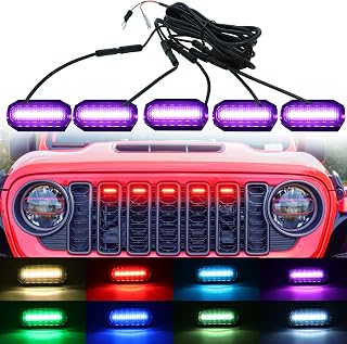 MONOKING 5PCS RGB LED Grille Lights Compatible for 2024-2025 Jeep Wrangler JL JLU & Gladiator JT Original Factory Grille Grill Atmosphere Lights Remote APP Control Adjustable