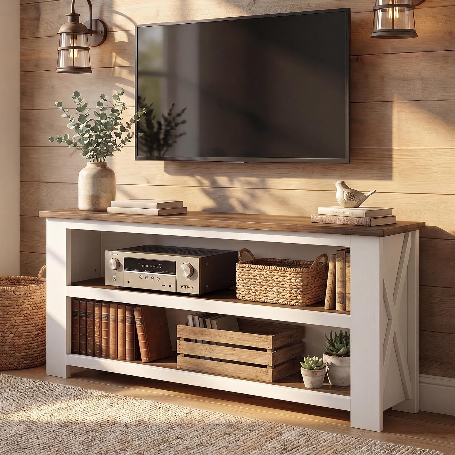 Tribesigns 63" TV Stand for 55/65/75" TVs, Farmhouse Entertainment Center