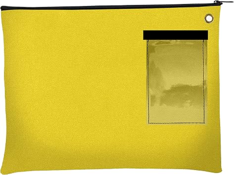 BankSupplies Canvas Interoffice Mailer 14 oz 14W x 11H Yellow Transit Bag Large Zipper Bag with Grommet Use with Padlock or Zip Tie for Security