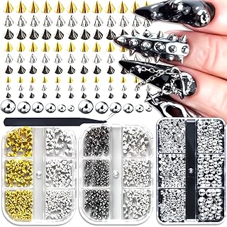 3 Boxes Goth Punk Nail Charms Metal Rivet Studs and Half Round Caviar Beads for Nails, 3D Alloy Cone Spike Studs Mini Rivet Studs Nail Supplies for Women DIY Manicure Decoration Accessories