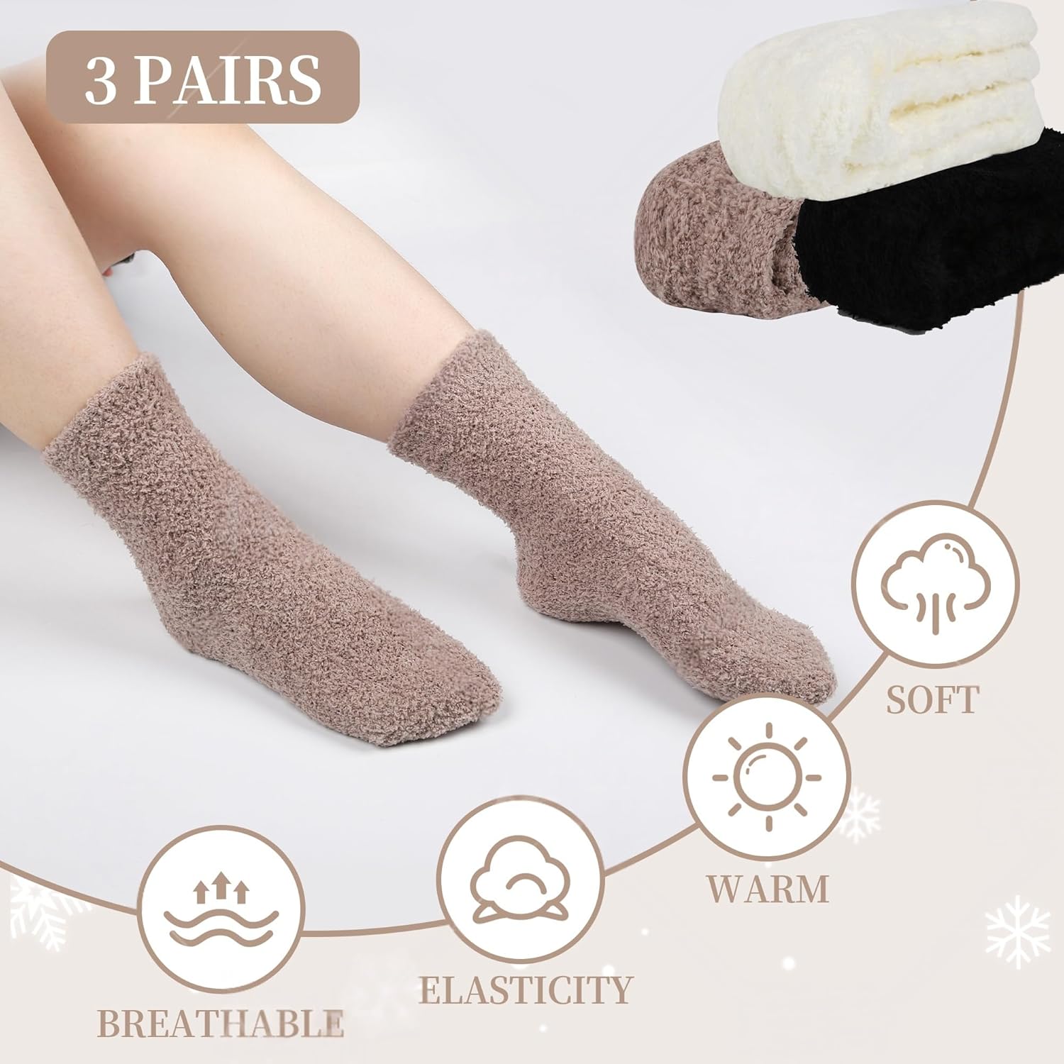 3 Pairs Fuzzy Socks for Women,Winter Warm Sleeping Sock - Image 3