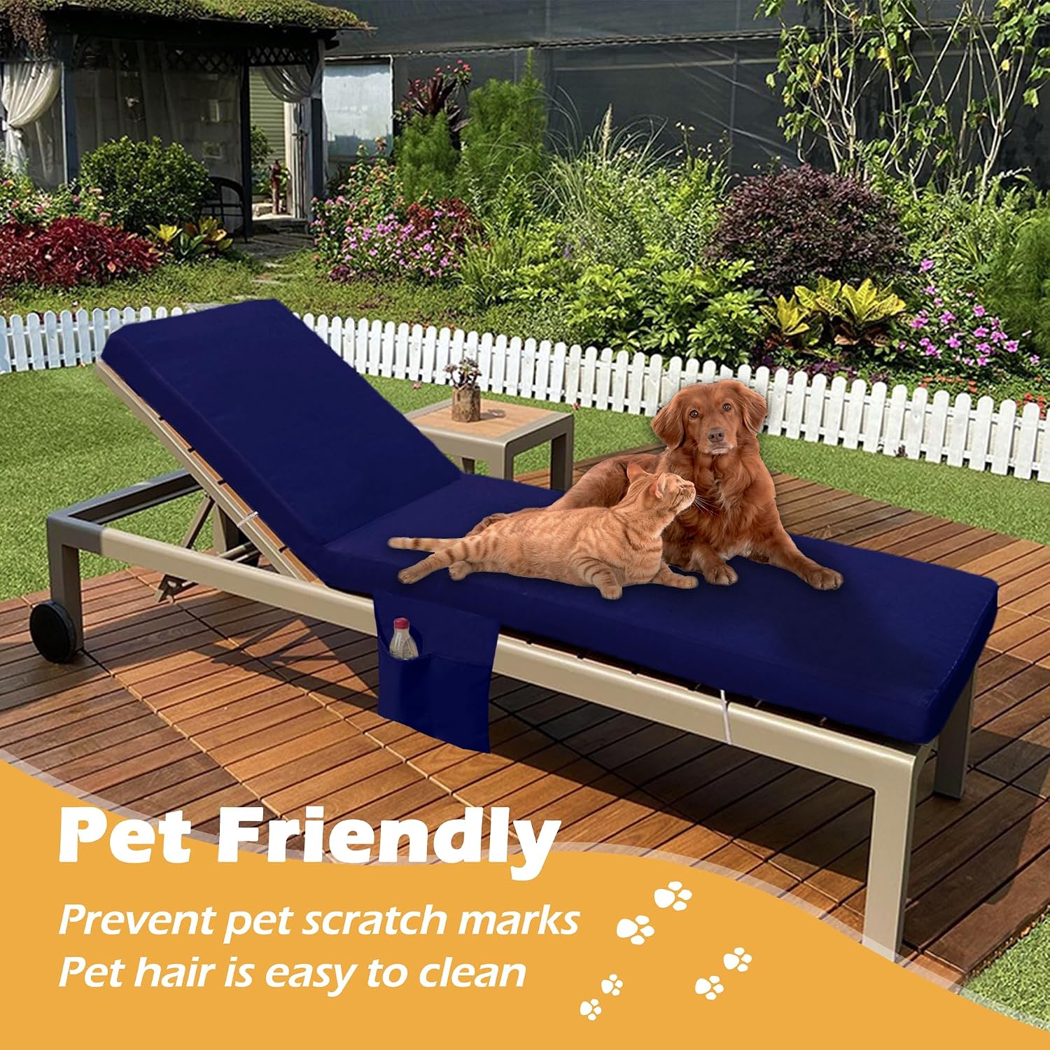 Sqodok Outdoor Chaise Lounge Cushion Cover Replacement, Waterproof Outdoor Patio Lounge Chair Cushion Slipcover, Patio Furniture Cushions Cover with Ties & Pocket (Blue, 80"x26"x3"-2 Pack-Cover ONLY)