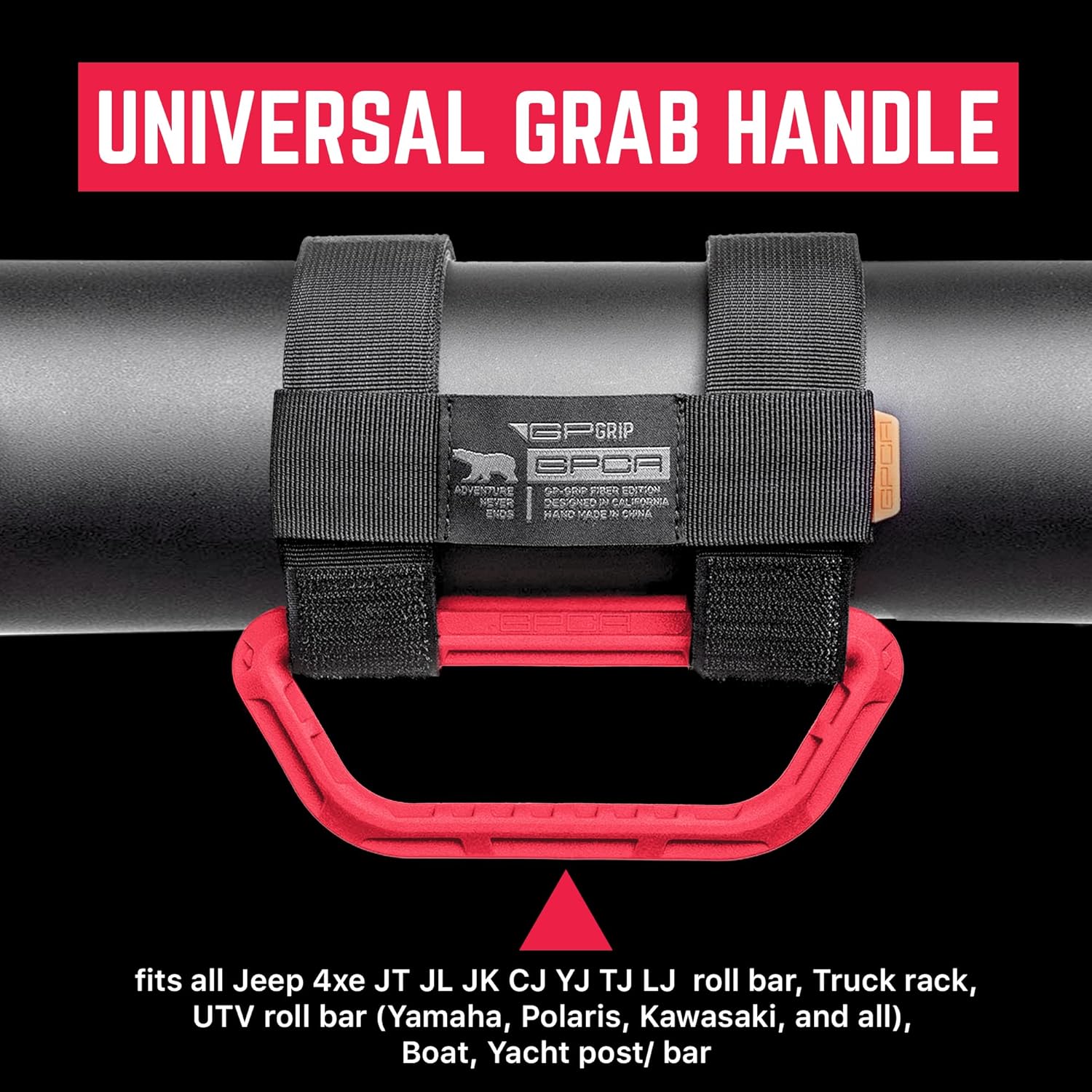 GPCA Universal Grab Handles for Jeep Wrangler TJ YJ JK JL JT (1955-2023) –Easy-to-Fit 2-Strap Design for 1–5.5” Roll Bars, Versatile Grab Handle 4x4 Accessory for UTV ATV Boat (4PC-Firecracker Red)